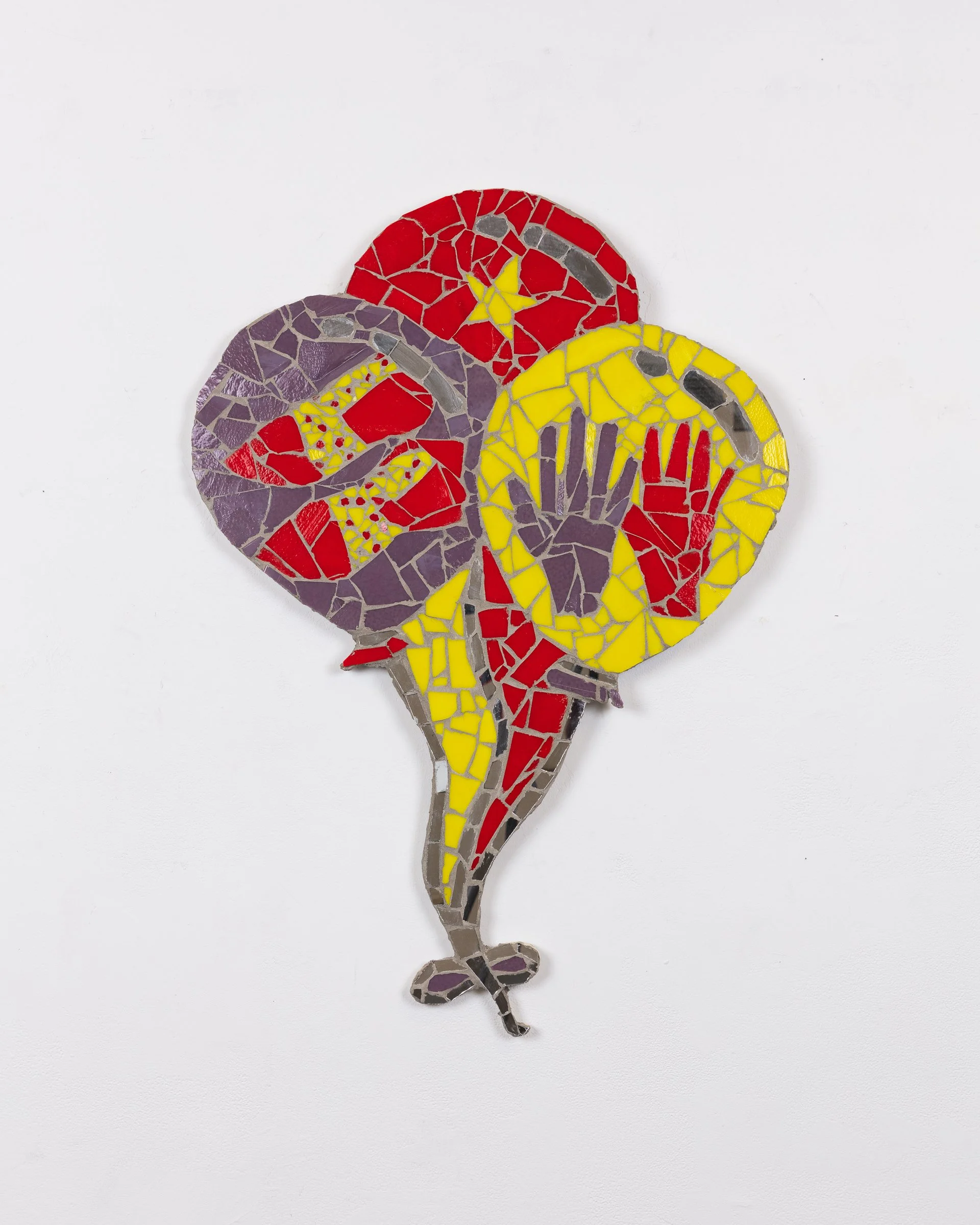 Marco DaSilva, "Party Balloons (Chance Destiny Trophies)," 2024, Mosaic tile, mirror and mortar on compressed foam board, 23 × 31 in.