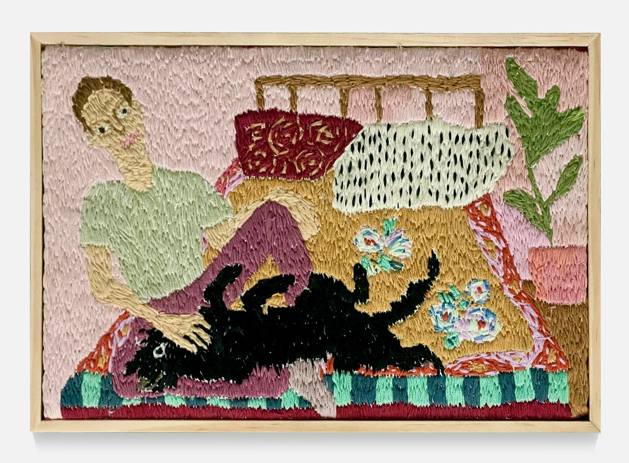 Angelo Vasta, “In Camera con Arturo,” 2024, Embroidery on Canvas, 6 × 10 in