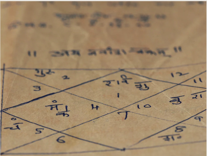Hand-drawn numbered grid on brown paper with lines connecting some numbers.