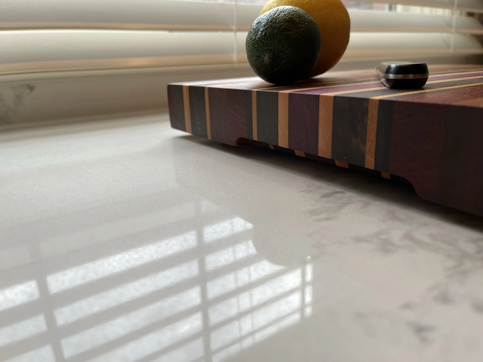 Old World Company: The Vegas - A colorful blend of walnut, wenge, padouk, maple, yellow heart, purple heart, and beech. 