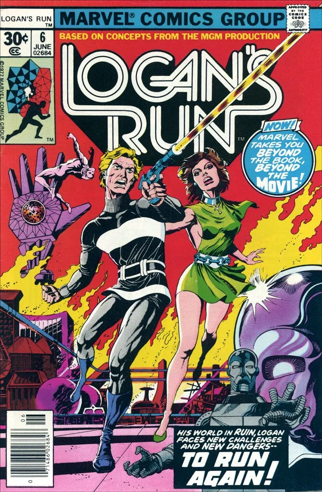LOGAN'S RUN Vol 1 #6, June 1977 issue _ INTERIOR: 5-page backup story by Mike Zeck  (pencils, inks) NOTES: My first color comics work for Marvel was a 5-page tryout story featuring Thanos and The Destroyer. It was eventually used to fill out this iss