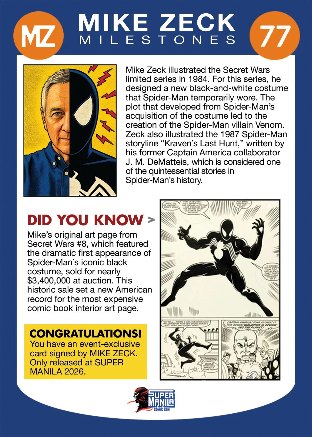 MIKE ZECK MILESTONES CARDS BACK
