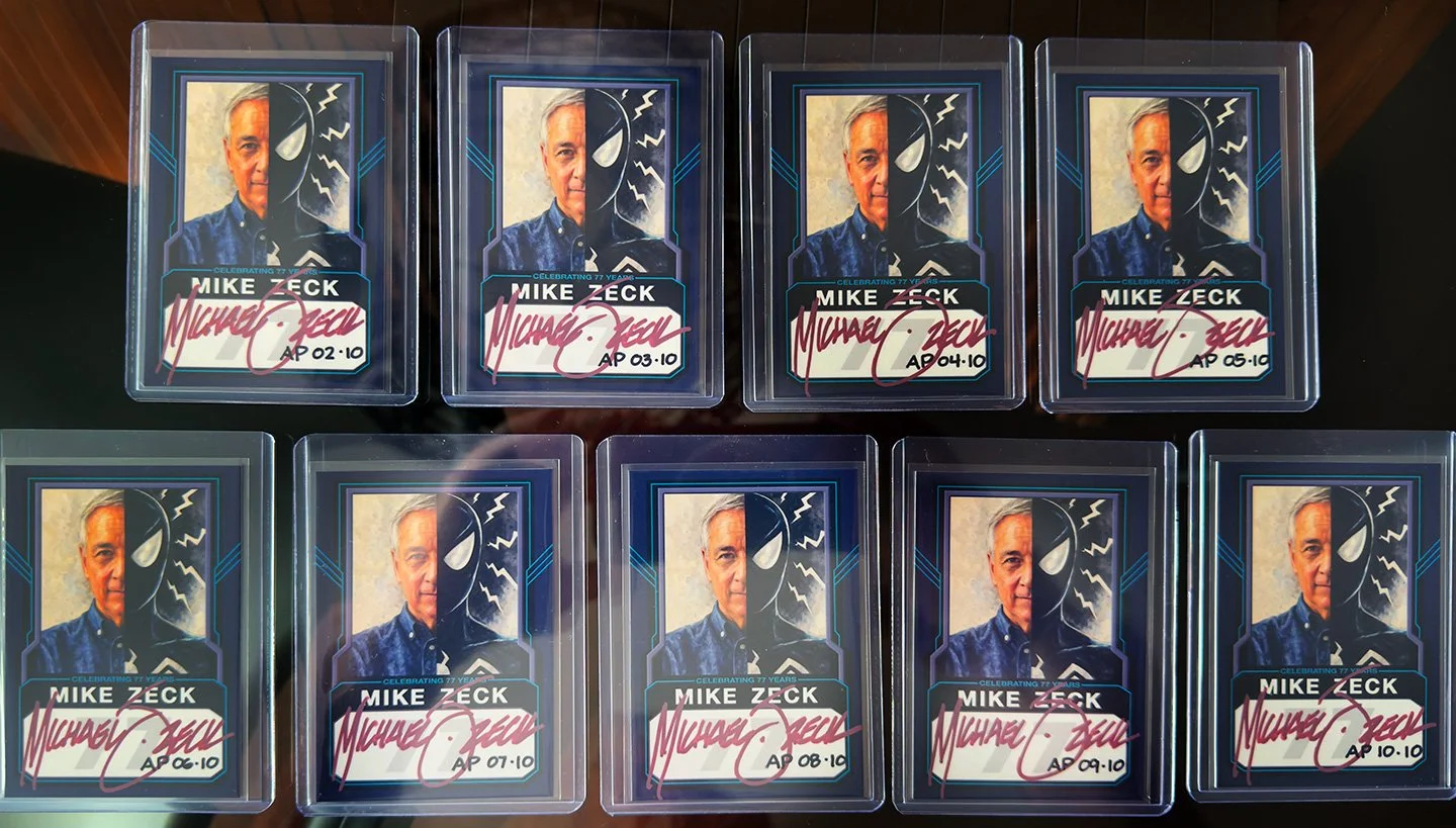 MIKE ZECK 'BIRTHDAY' TRADING CARD AP: This card honors my 77th birthday celebration at SuperManila Comic Con— the third time in a row I've celebrated at SuperManila, so now, a tradition.
For my 77th birthday, we limited these cards to 77 pieces. All 
