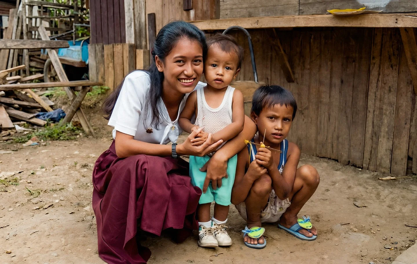 Angel with nephew, Don Don, and neighbor.