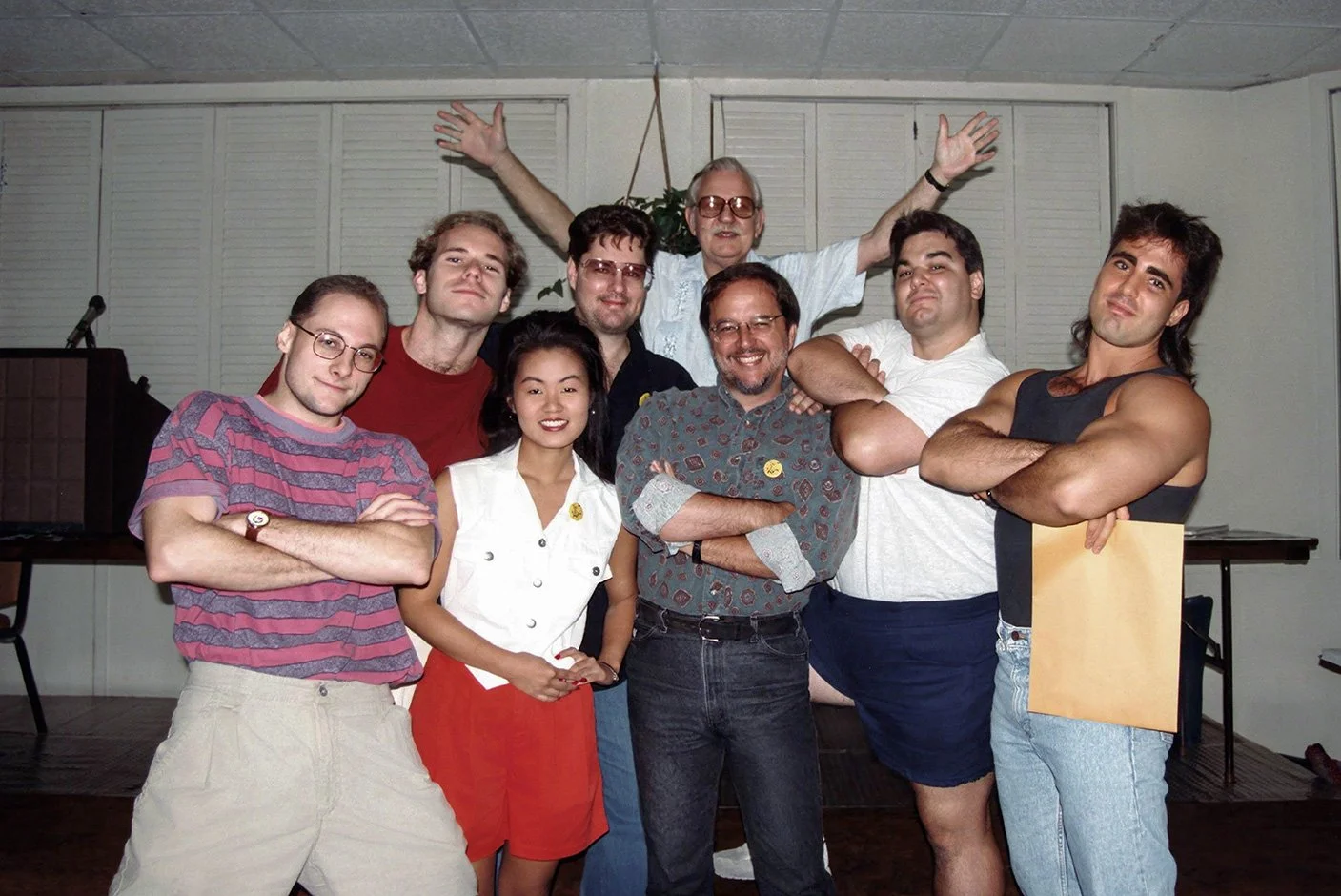 Orlando Comicon 1991: Andy Smith, Christie Churms, me, Craig Zablo, and Dan Panosian in front. Brad Vancata and John Beatty are behind Christie. Jim Ivey with arms raised.