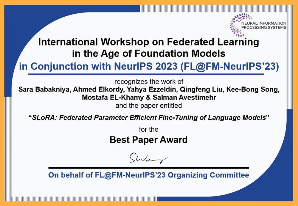 Best Paper Award from FLFMNeurIPS’23 — Salman Avestimehr