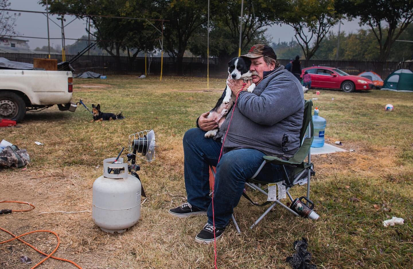 American Bedroom - Smiley and Malachi age 52 Paradise CA. &lsquo; In a matter of seconds what&rsquo;s important in this life becomes crystal clear.&rsquo; #paradisefires  #californiafires  #grateful  #gratefulheart  #makeshiftshelter  #survivor  #sur