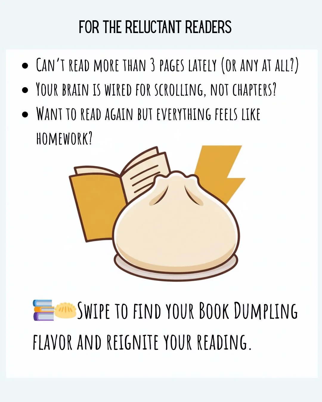 ⁉️Your Reading Slump ends today ⁉️

✔️If you can&rsquo;t make it past page three without checking your phone, you don&rsquo;t have a &ldquo;bad brain&rdquo;&hellip;you just have the wrong book. #whatsyourbook. 

👉Scroll for some reading suggestion t