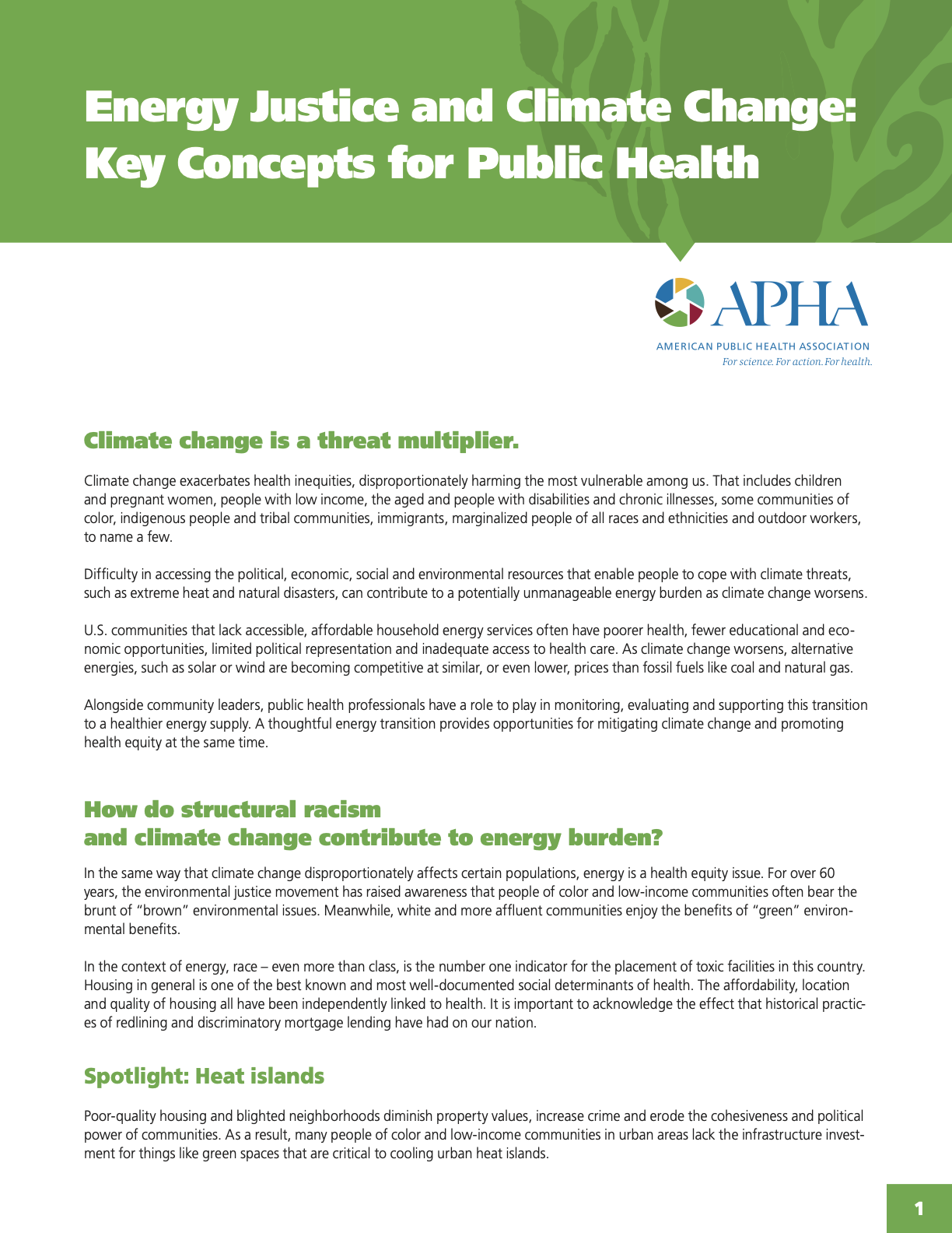 Energy justice and climate change from APHA