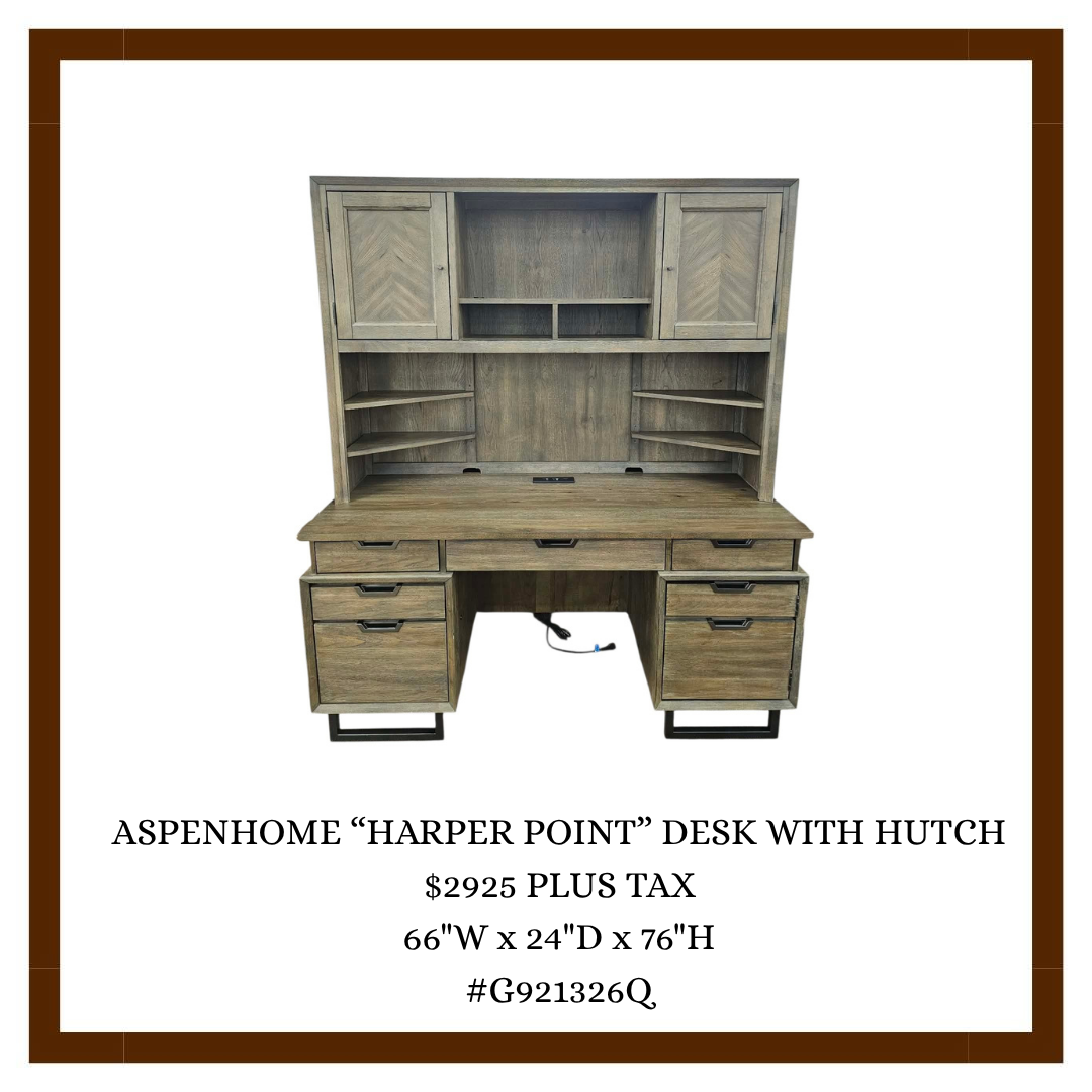 An outdoor wooden desk with hutch, featuring multiple shelves and drawers, priced at $2925 plus tax, dimensions 66 inches wide, 24 inches deep, and 76 inches high.