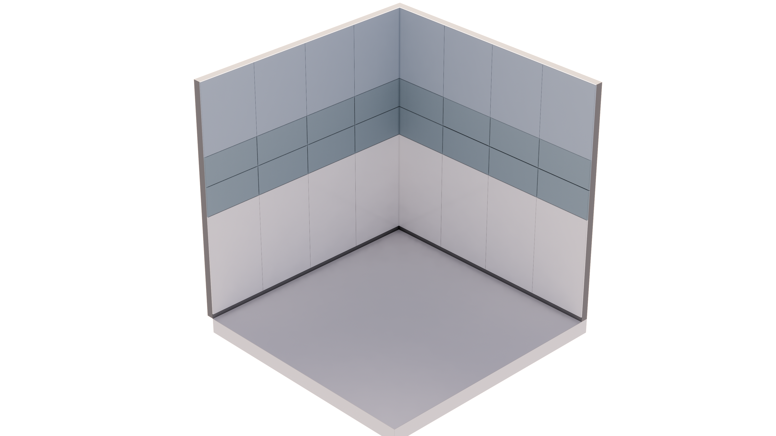 Due to the large amount of wall panels needed in this project, I created two parametric wall panel families to ensure our interior finishes were modeled efficiently and worked in both the 3D rendered space and in construction documentation. The top a