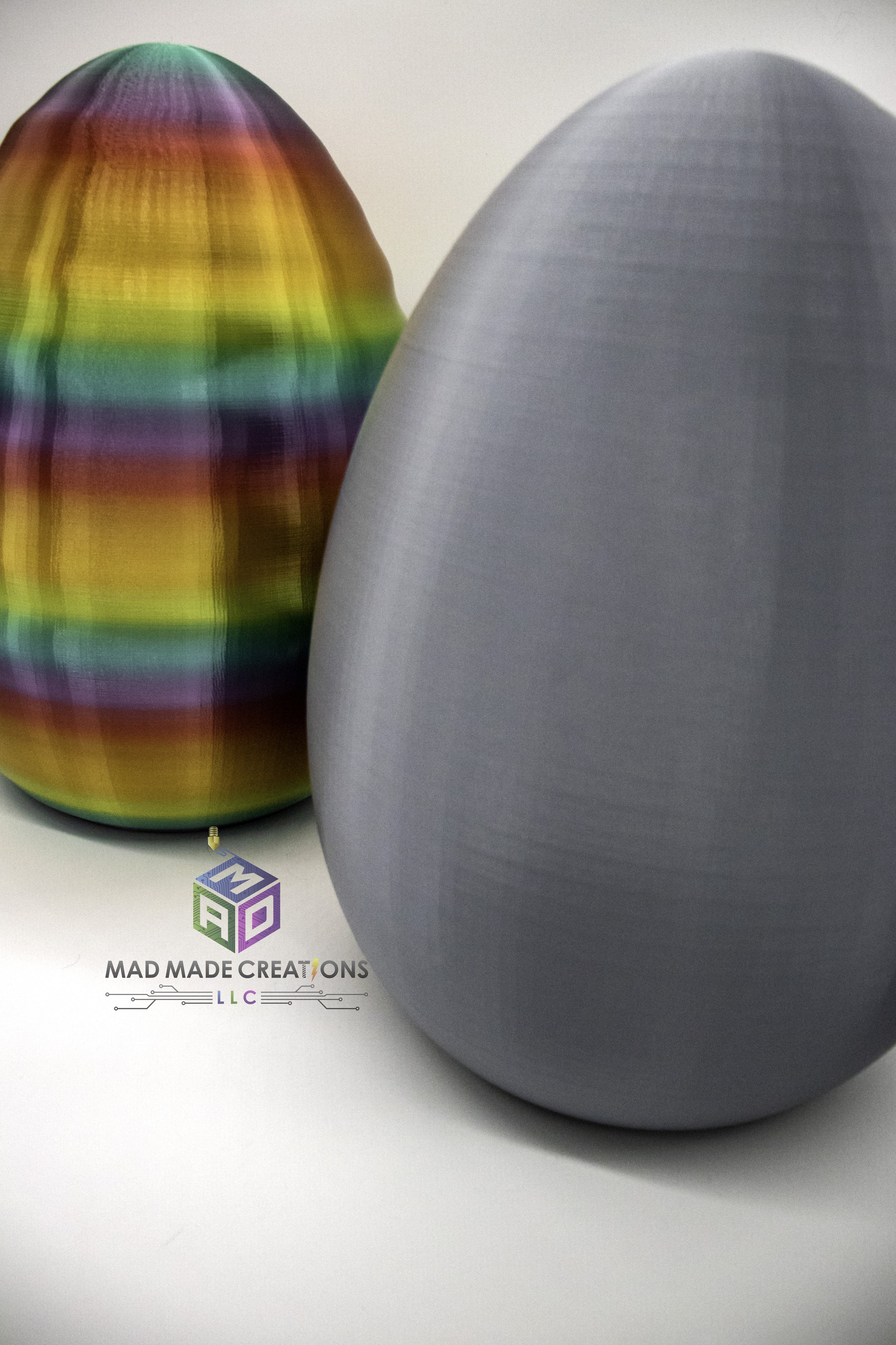 Large 3D Printed Decorative Easter Eggs- Groovy Orange Rainbow and Grey (DIY)