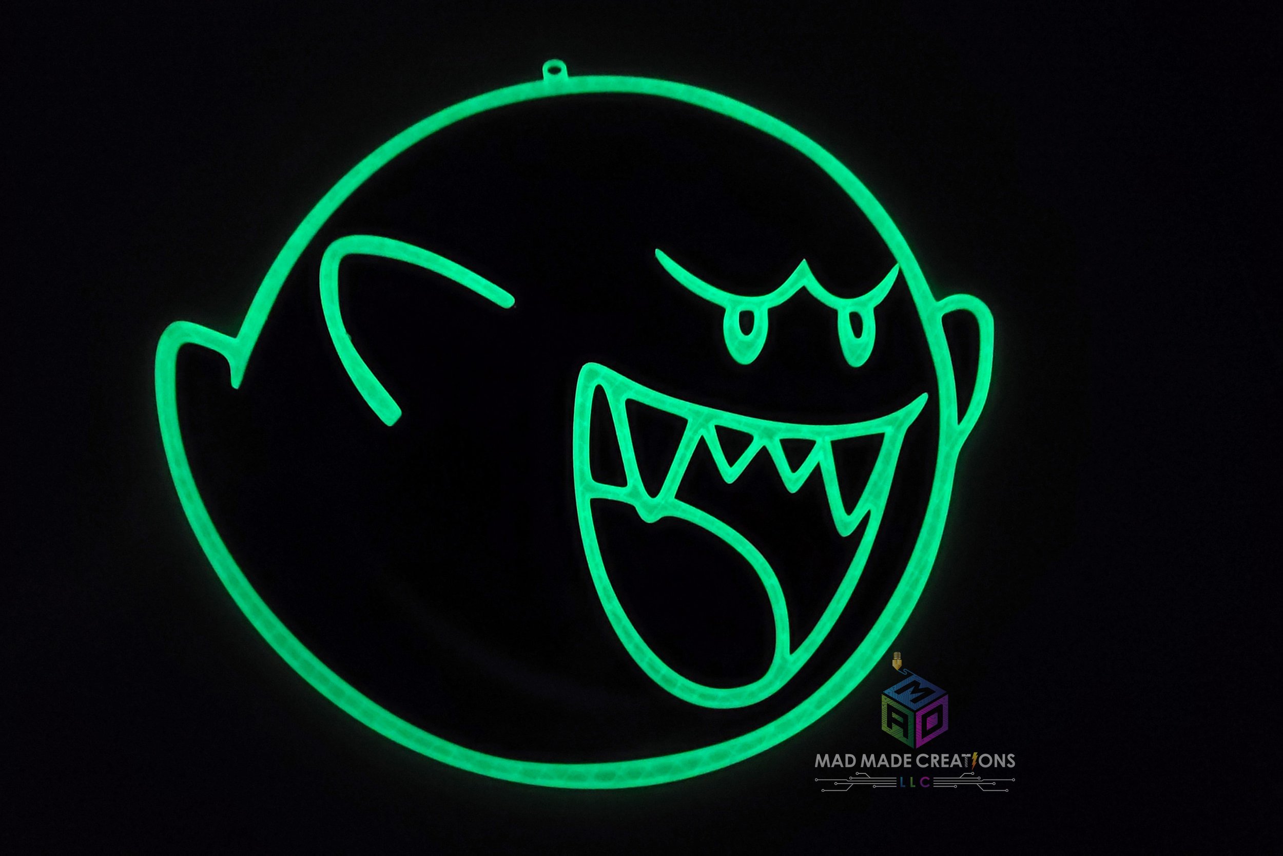 Custom 3D Printed Boo (Ghost) Sign - Fan Art Ghost - Glow in the Dark Green - Glowing - Front View.jpg