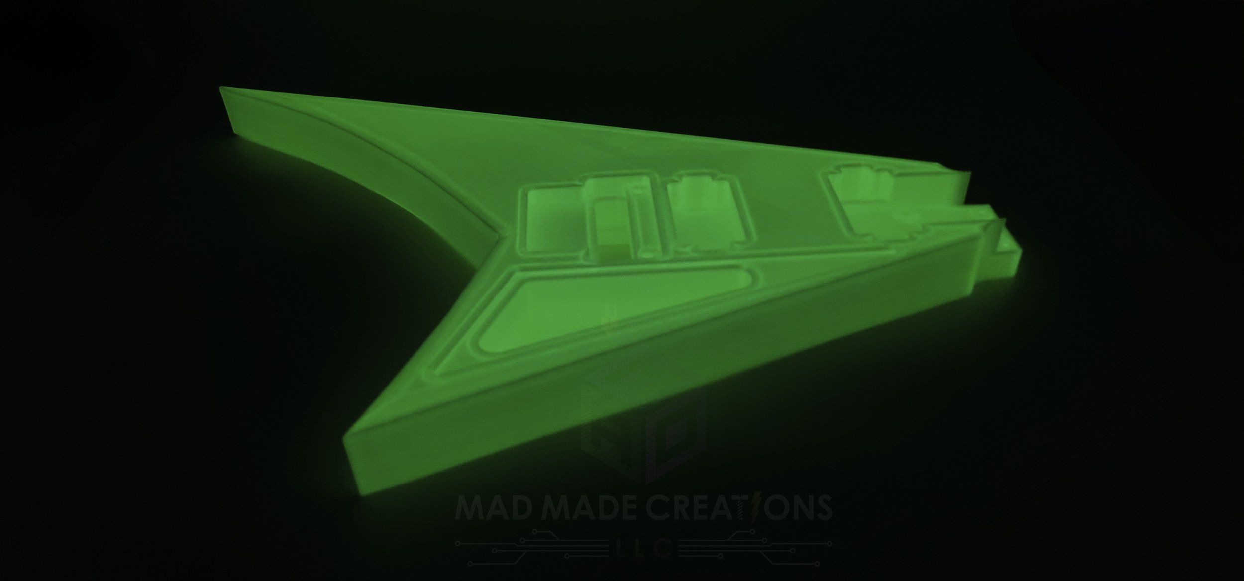 Custom RR3 Randy Rhoads V Style Guitar Body – One-Piece 3D Printed – Glow-in-the-Dark Option – HH Pickup Routing – Floyd Rose Ready