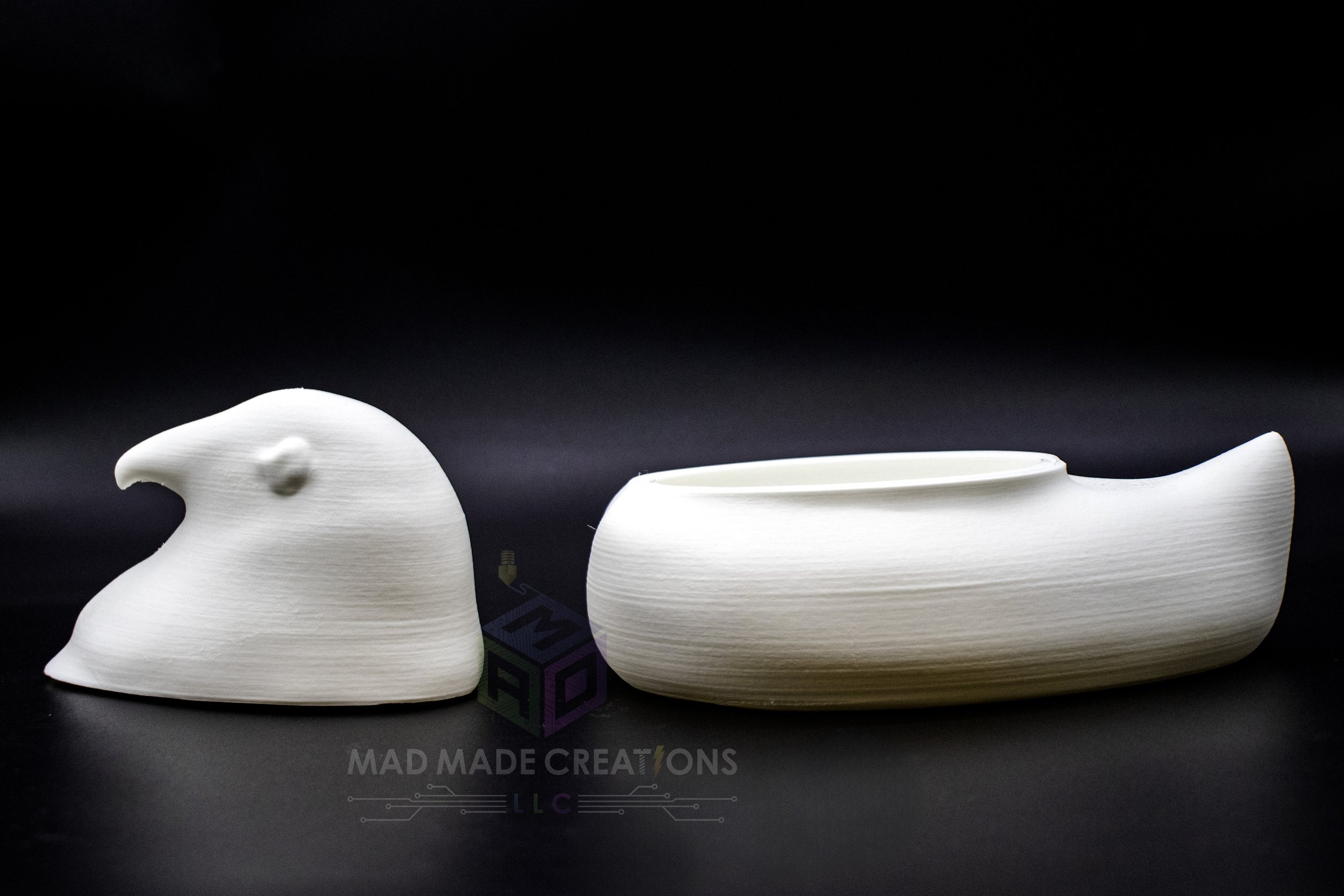 Side view of unpainted 3D printed Easter chick candy dish with lid removed, ready for decorating and filling, DIY craft by MAD Made Creations