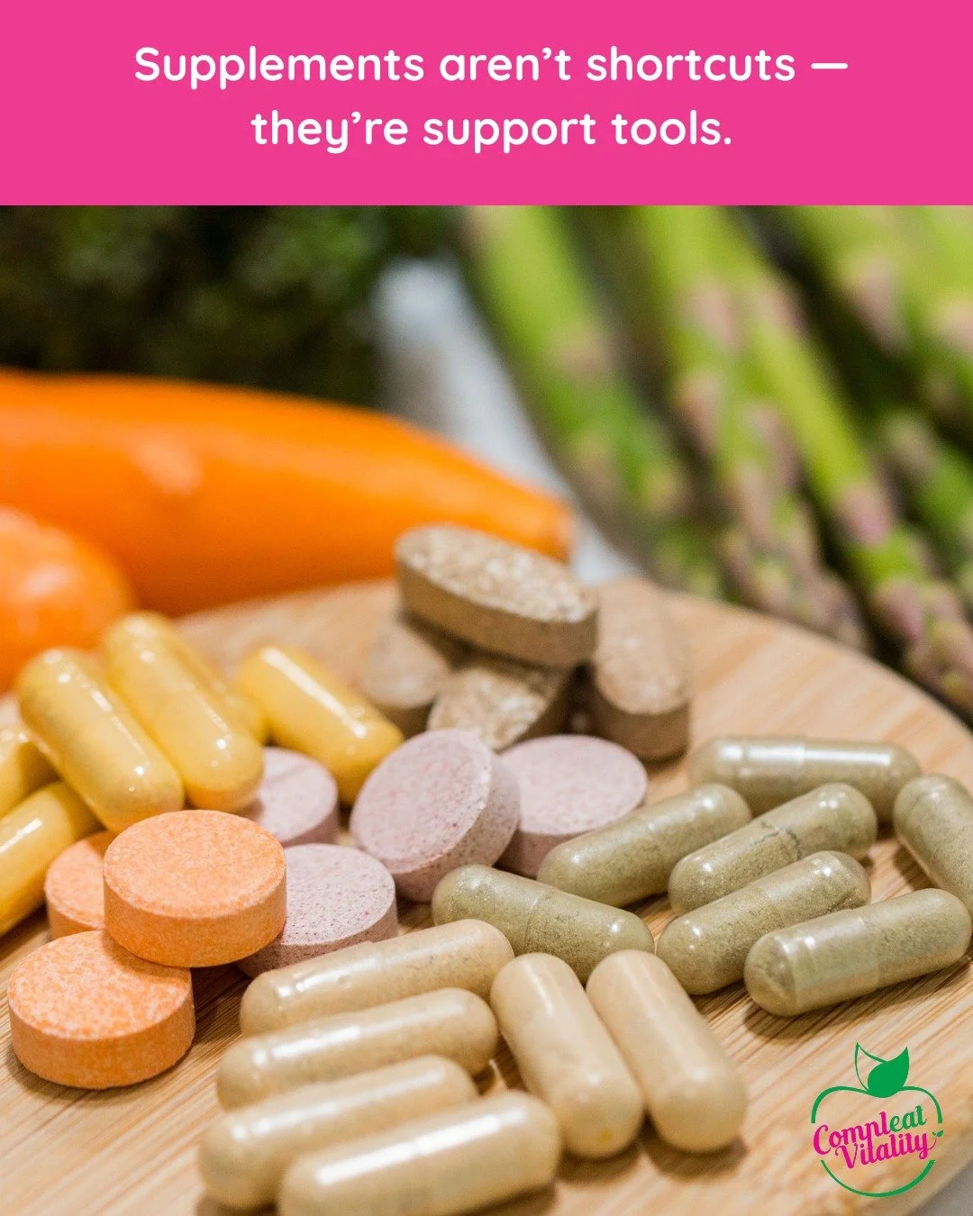 Supplements aren&rsquo;t shortcuts &mdash; they&rsquo;re support tools.

Used appropriately, supplements can support:
&bull; gut integrity
&bull; muscle recovery
&bull; nutrient repletion

They should always complement a strong food foundation &mdash