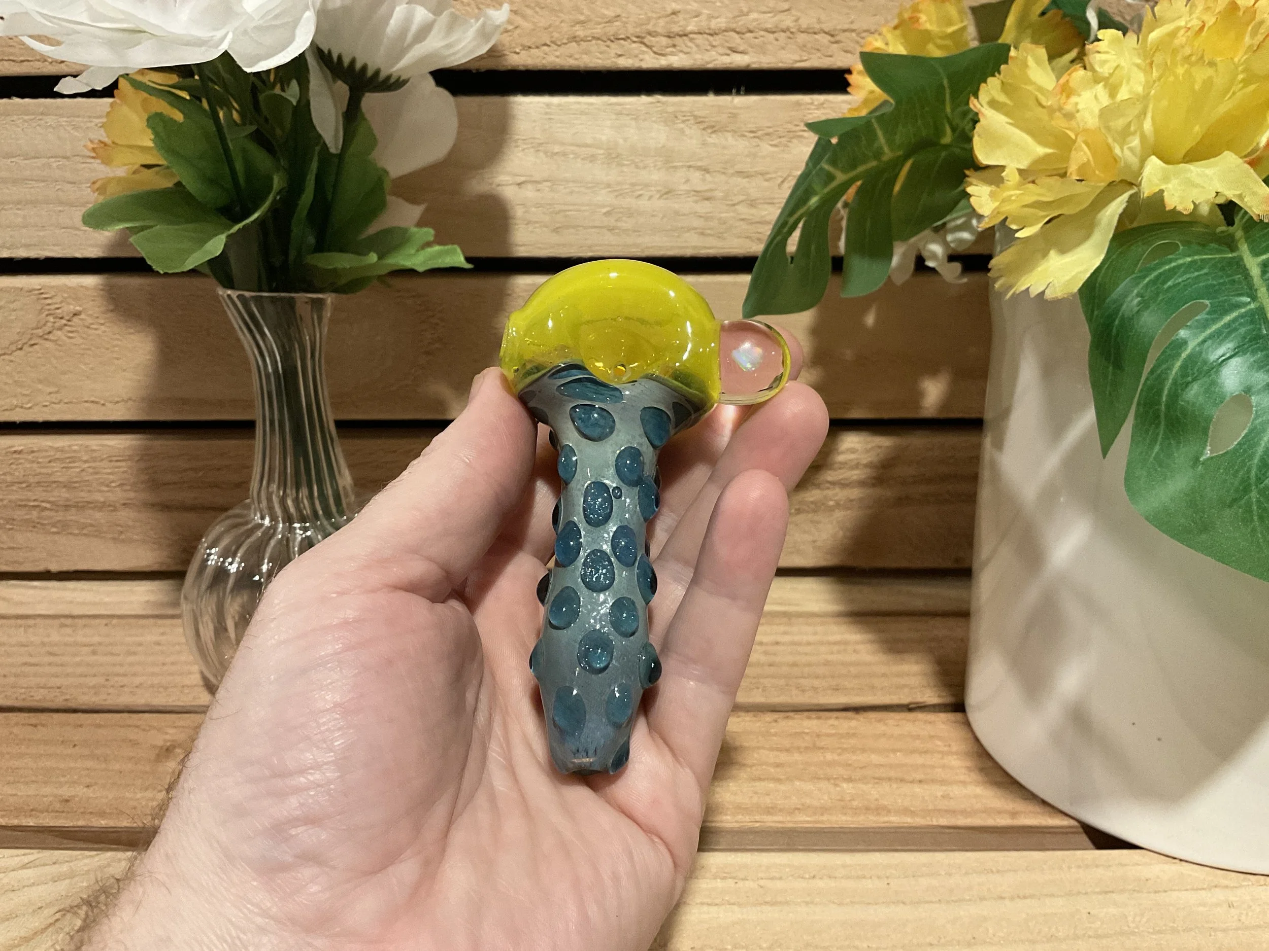 Spoon pipe - Blue stardust / Lemon drop w/opal