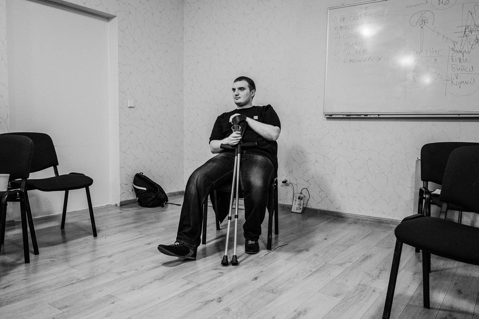 Maxim, 25, a veteran who lost his right leg below the knee and is now a co-trainer at Wounded Warrior Ukraine