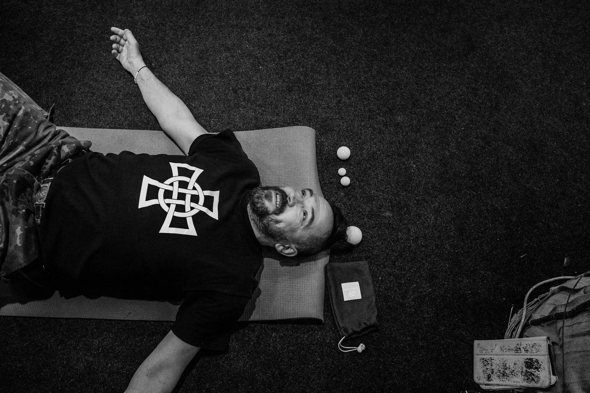 Pavlov, 45, during an exercise at Wounded Warrior Ukraine’s PTSD seminar