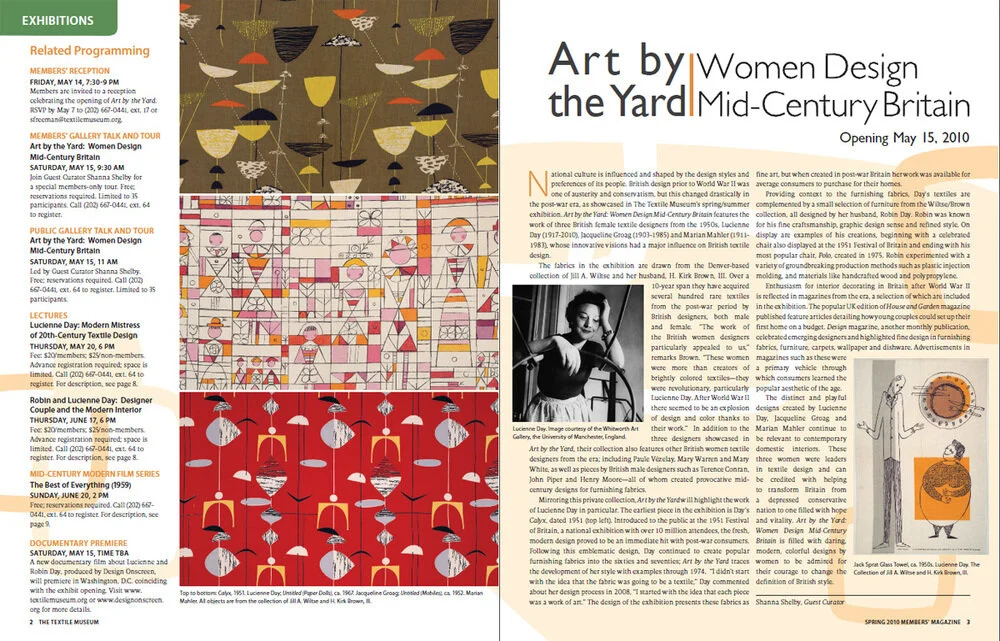 Page layout for The Textile Museum Members' Magazine.