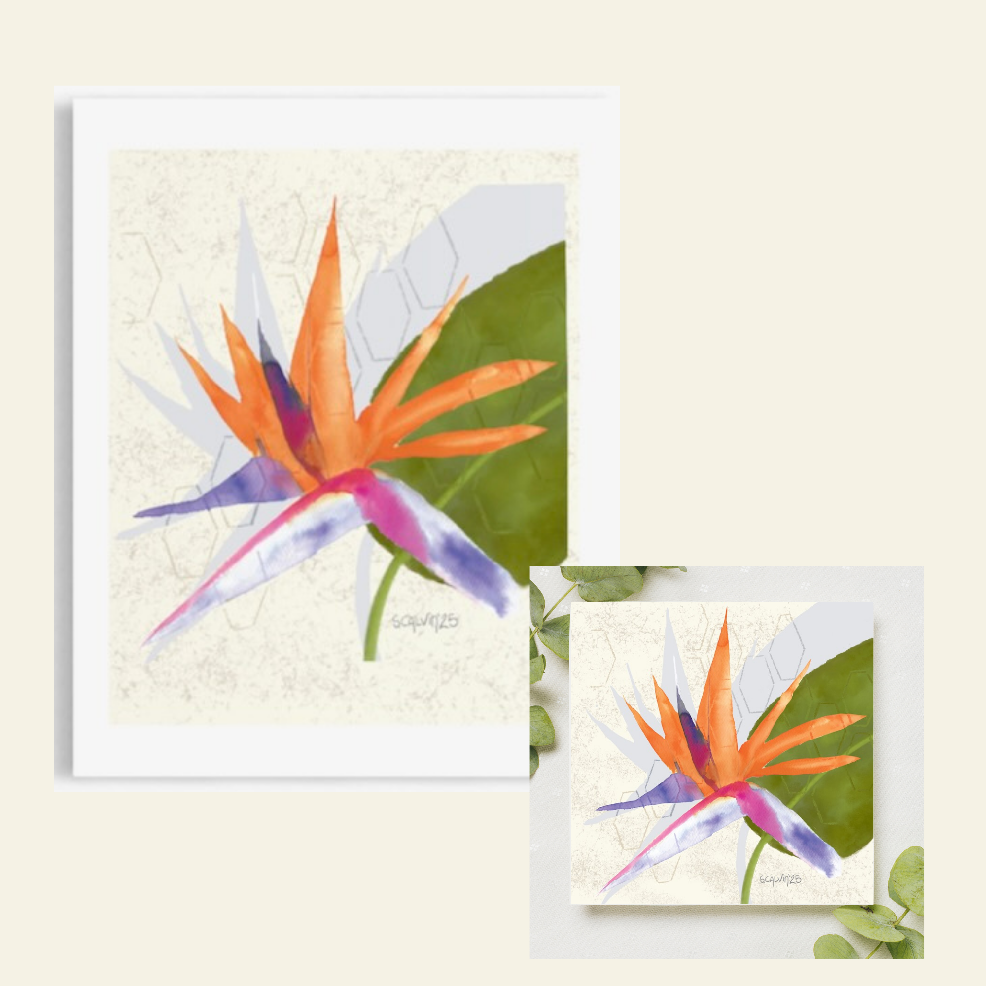 Garden Pair - 1 greeting card and 1 matching giclée print