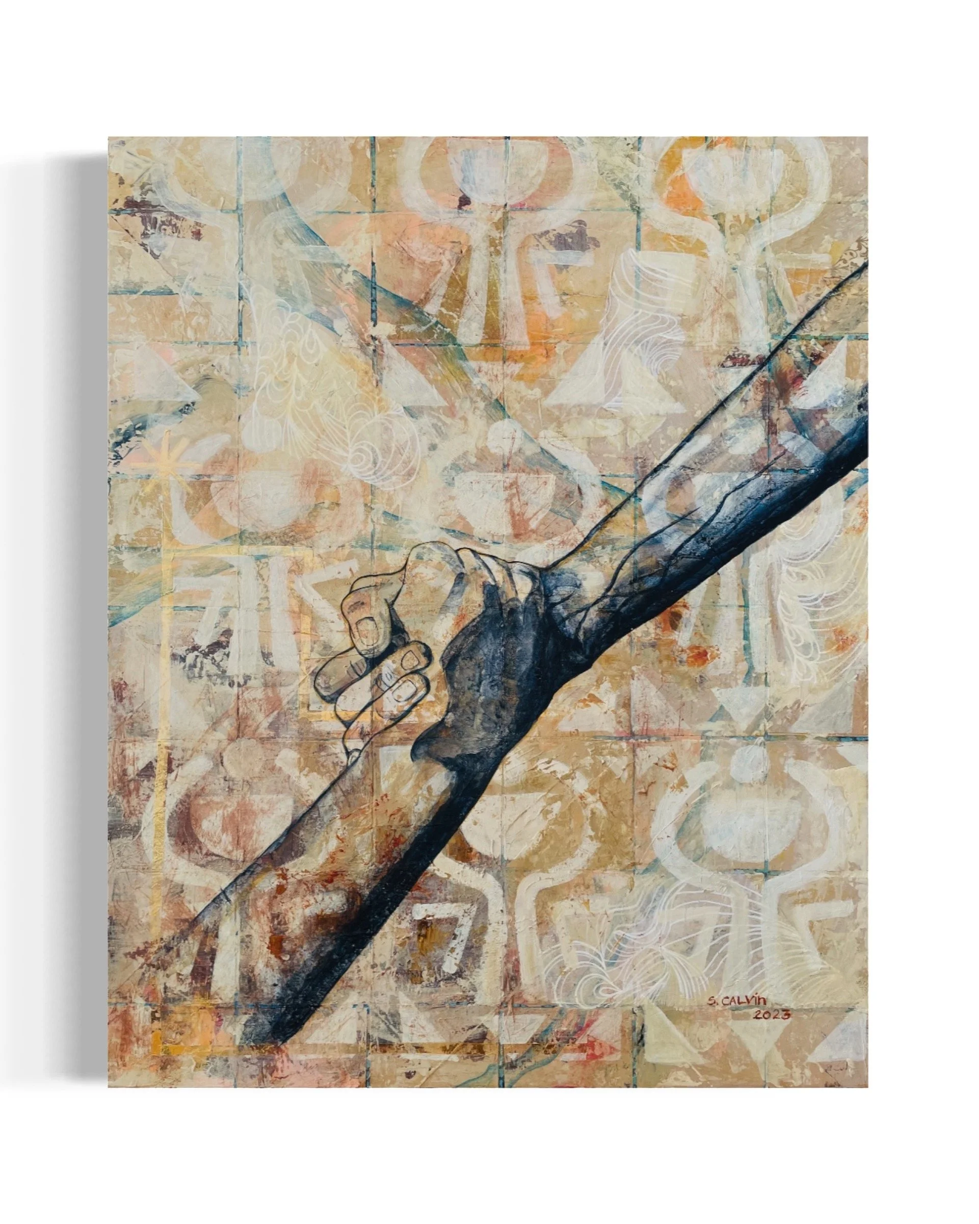 painting of one hand pulling another