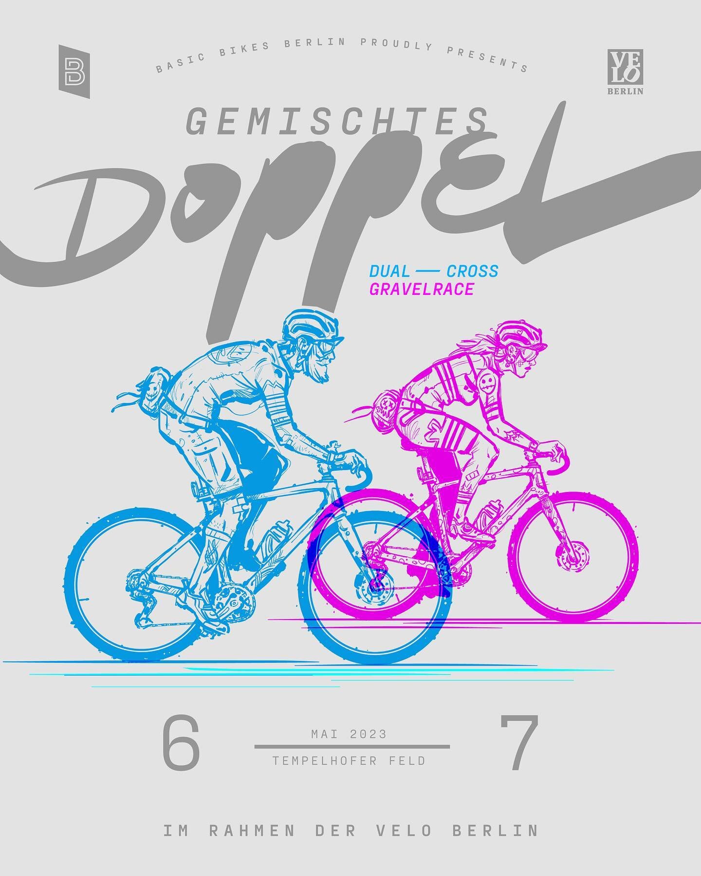 BASIC Bikes und die VELO Berlin veranstalten vom 6. &ndash; 7. Mai, auf einen eigens daf&uuml;r angelegten Gravelparcours, ein spannendes Dual&ndash;Cross GravelRace: Das GEMISCHTE DOPPEL.

Es fahren jeweils zwei Fahrer:innen, auf einem symmetrischen