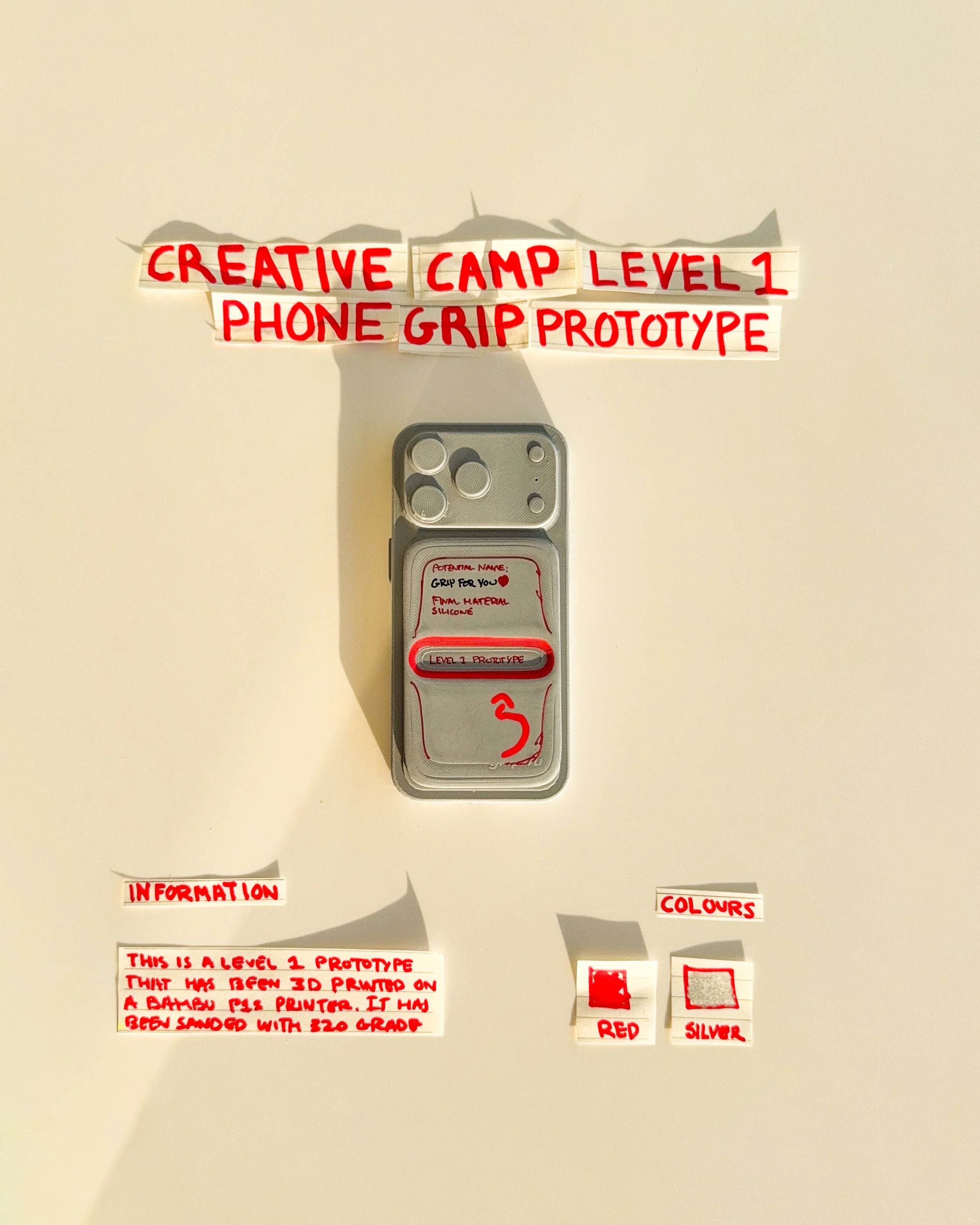 Creative Camp is an open studio for testing ideas, shapes and details around GripForYou®. It follows product from loose thoughts to physical prototypes, keeping the process visible, simple and unfinished while each decision becomes clearer through ma