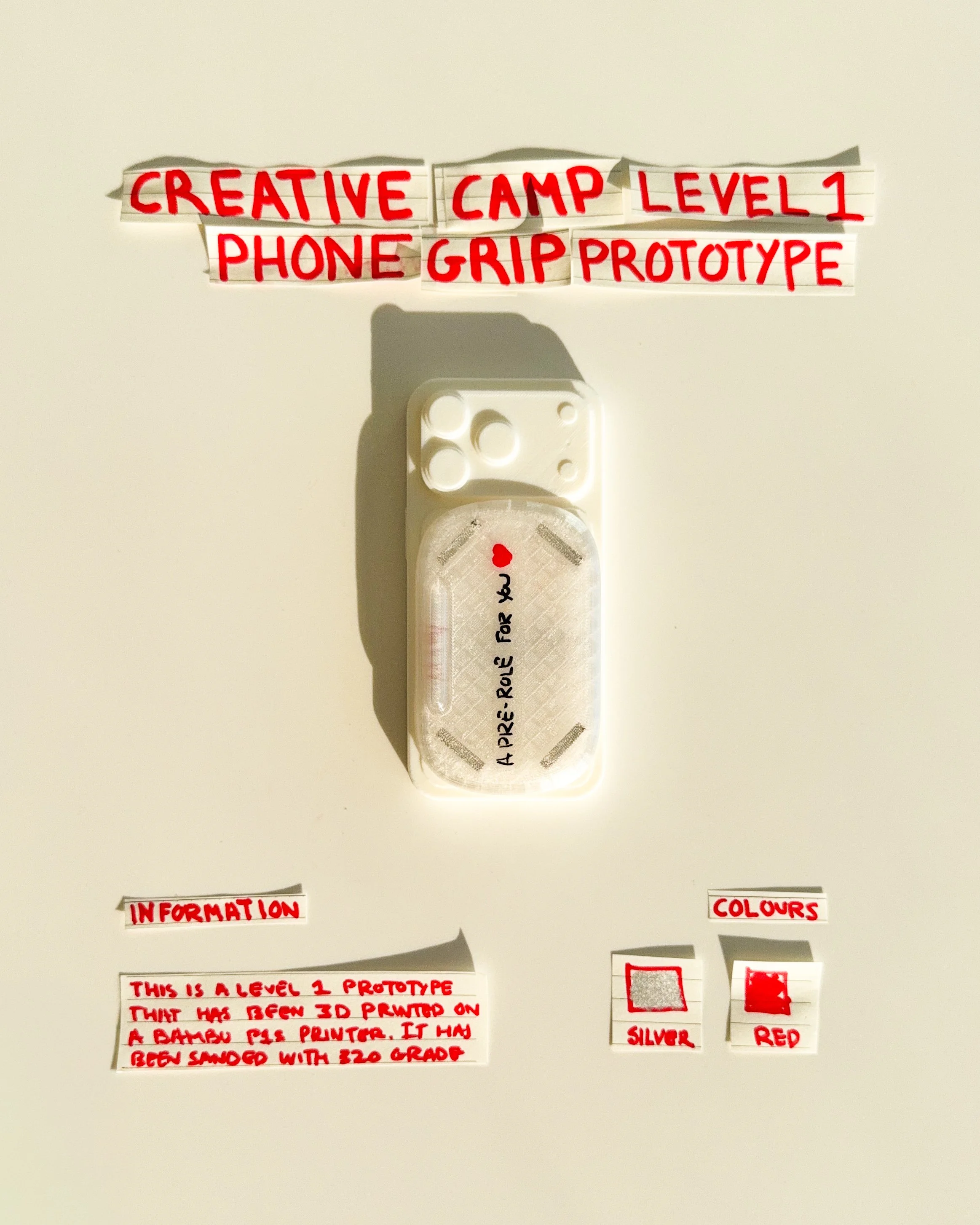 Creative Camp is an open studio for testing ideas, shapes and details around GripForYou®. It follows product from loose thoughts to physical prototypes, keeping the process visible, simple and unfinished while each decision becomes clearer through ma