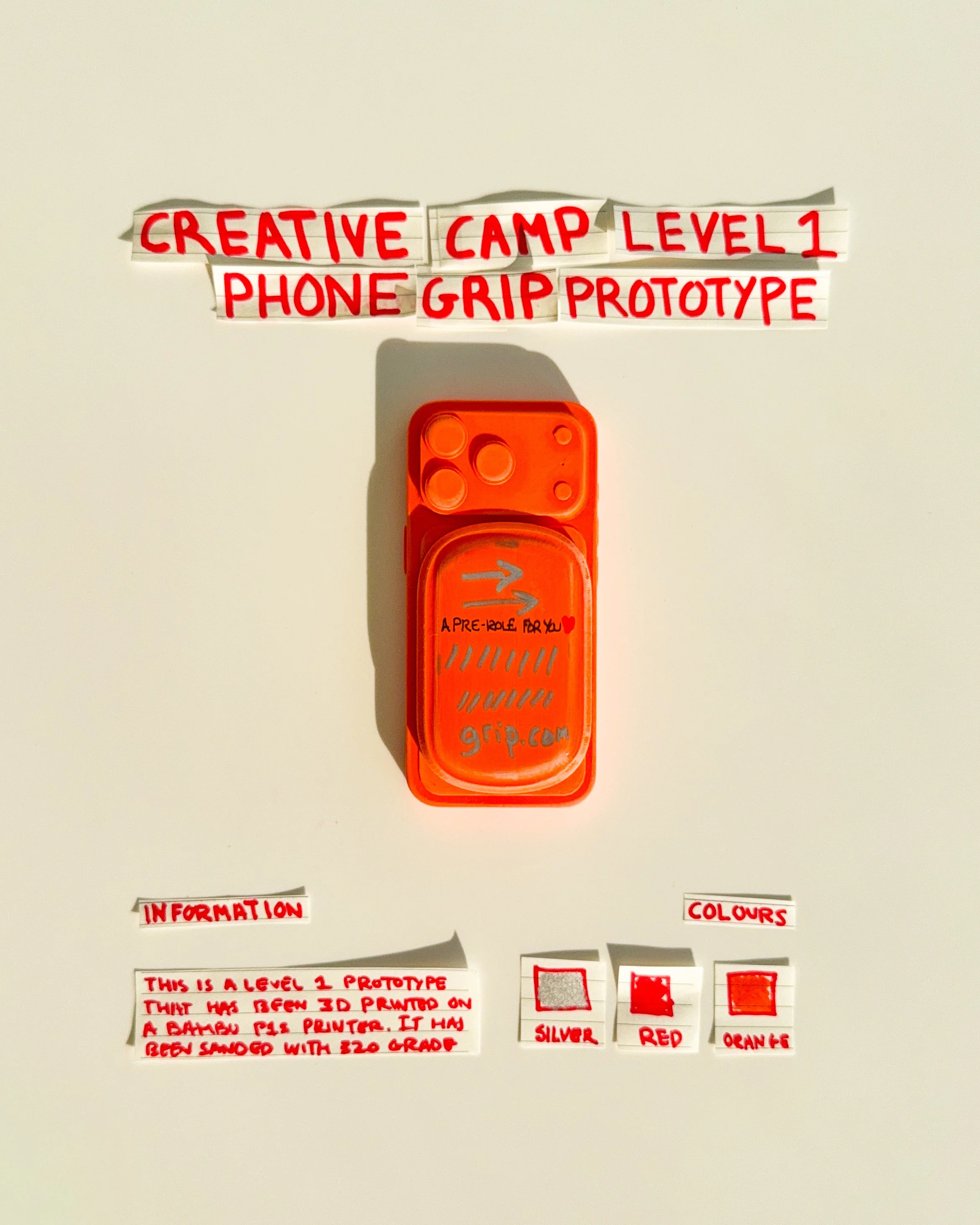 Creative Camp is an open studio for testing ideas, shapes and details around GripForYou®. It follows product from loose thoughts to physical prototypes, keeping the process visible, simple and unfinished while each decision becomes clearer through ma