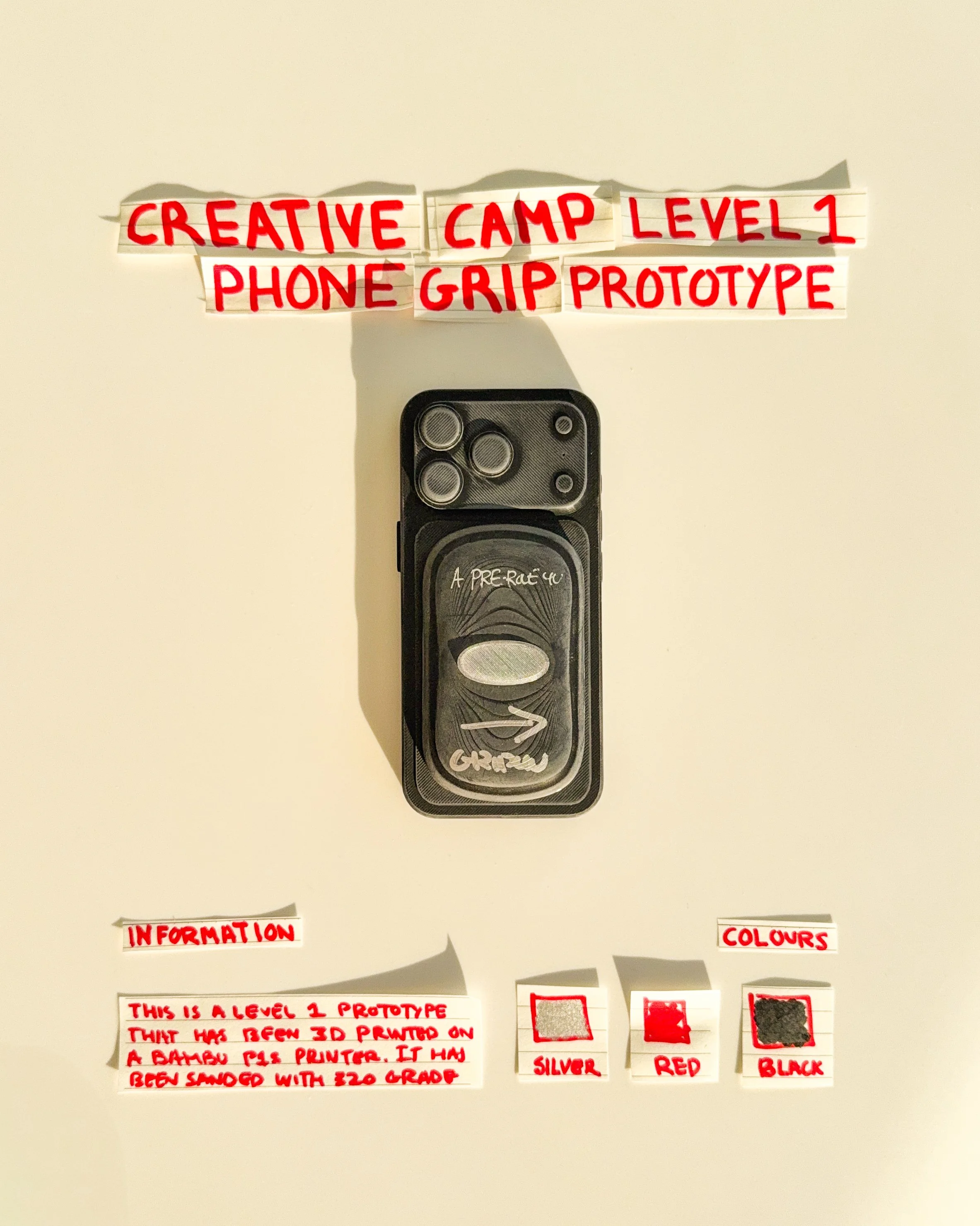 Creative Camp is an open studio for testing ideas, shapes and details around GripForYou®. It follows product from loose thoughts to physical prototypes, keeping the process visible, simple and unfinished while each decision becomes clearer through ma