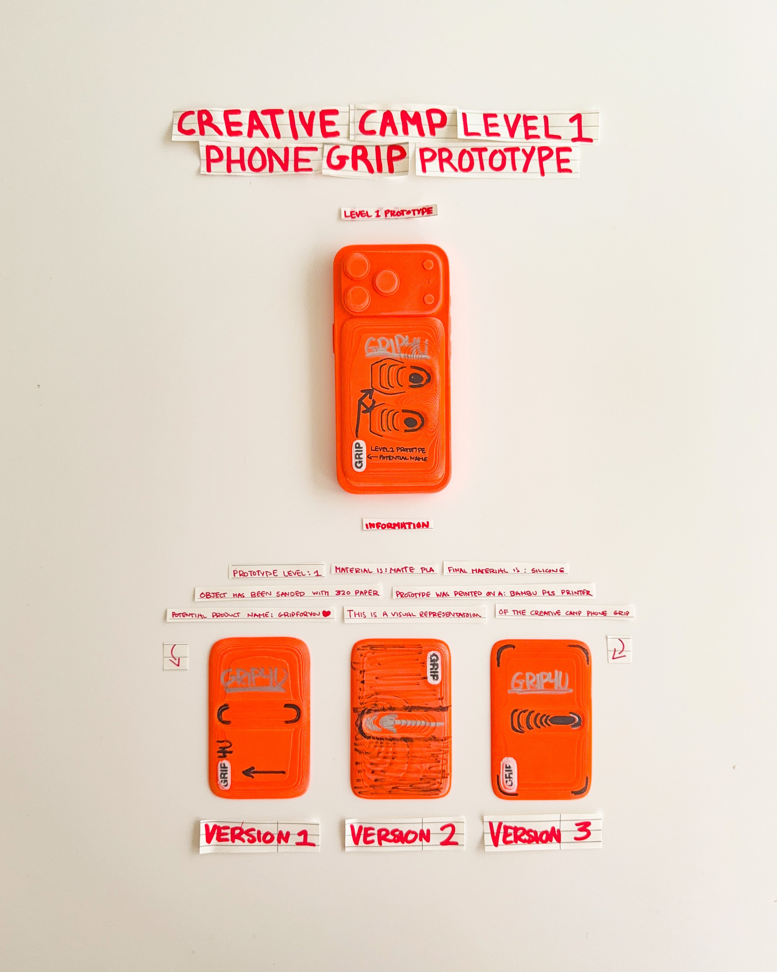 Creative Camp is an open studio for testing ideas, shapes and details around GripForYou®. It follows product from loose thoughts to physical prototypes, keeping the process visible, simple and unfinished while each decision becomes clearer through ma
