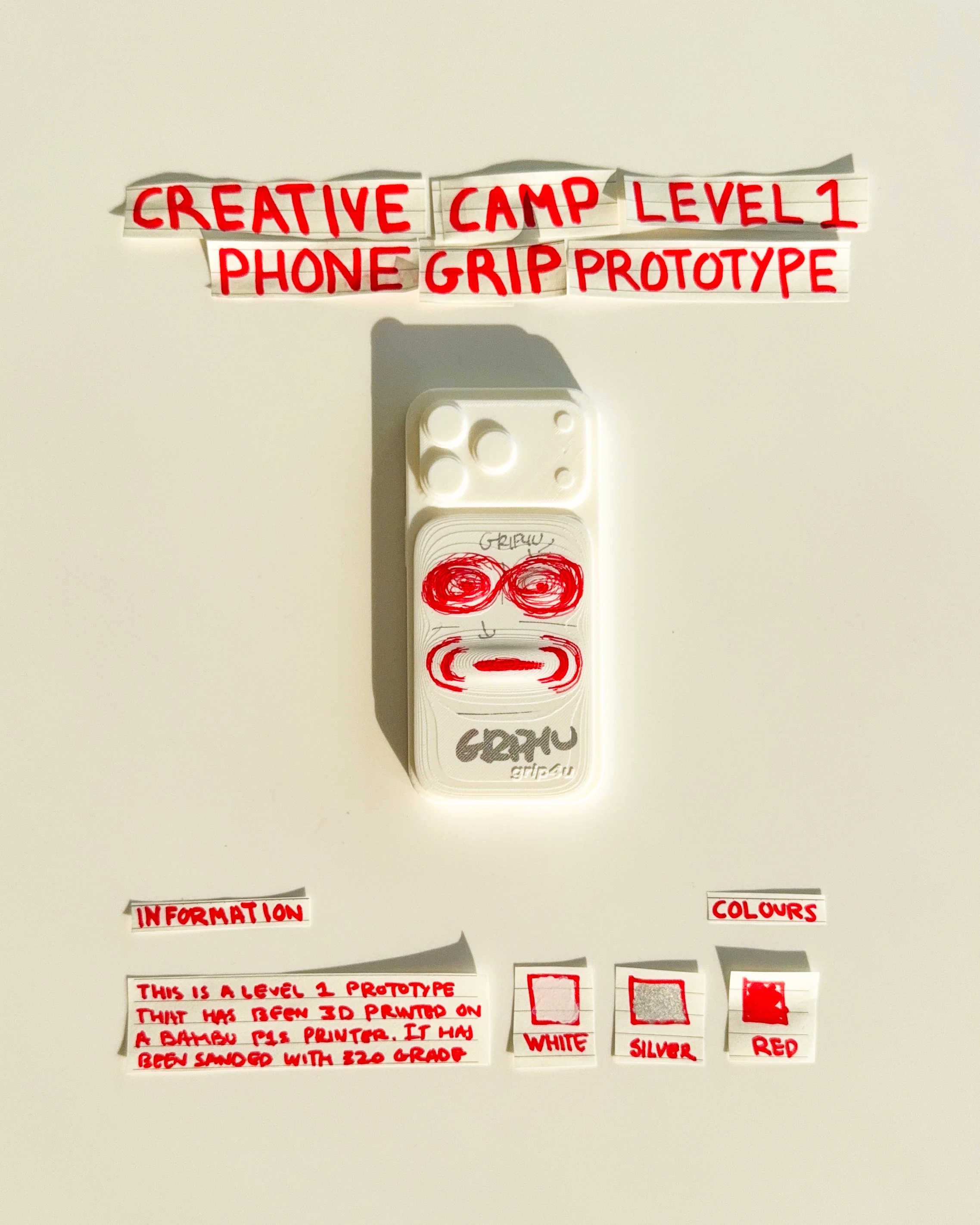 Creative Camp is an open studio for testing ideas, shapes and details around GripForYou®. It follows product from loose thoughts to physical prototypes, keeping the process visible, simple and unfinished while each decision becomes clearer through ma