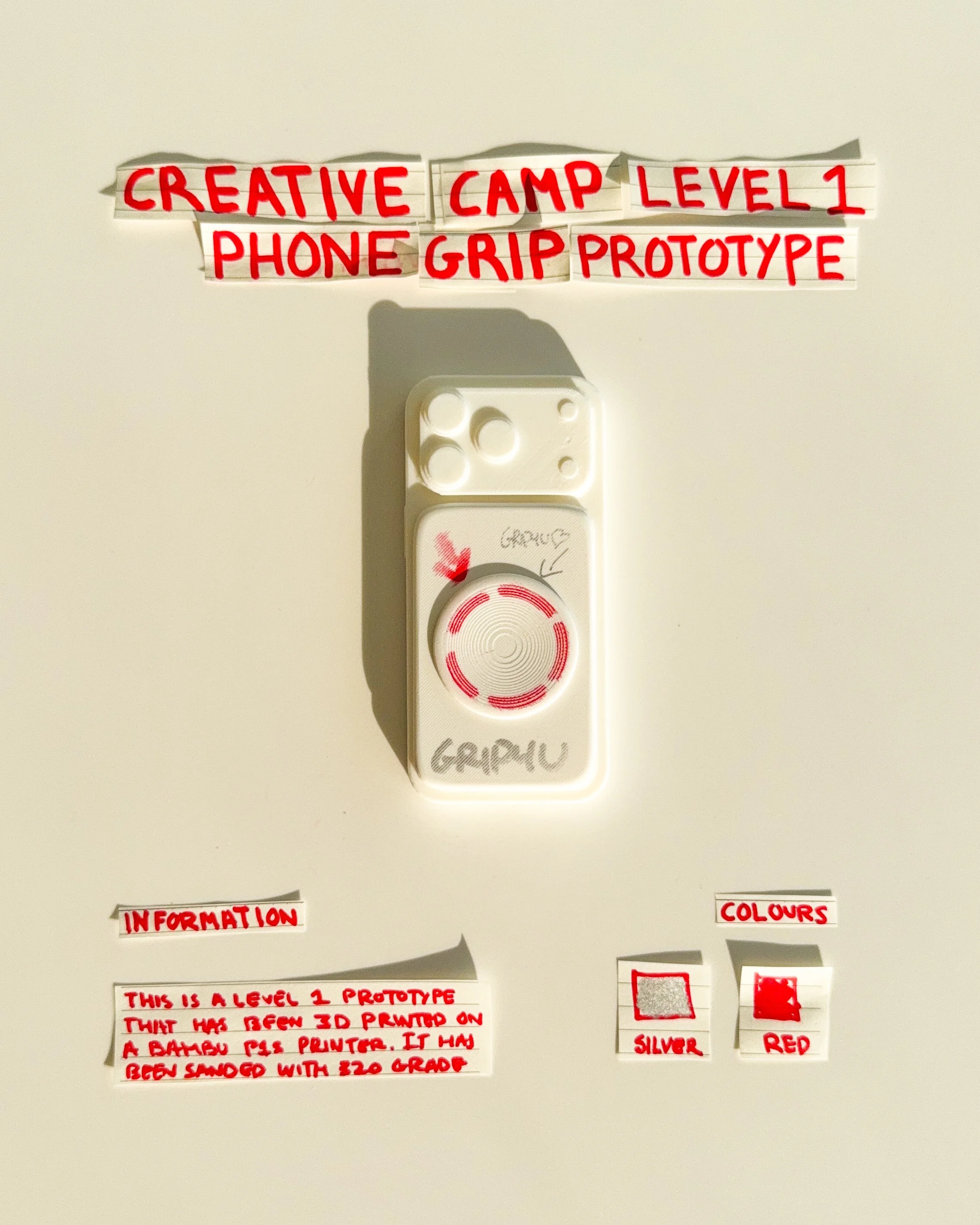 Creative Camp is an open studio for testing ideas, shapes and details around GripForYou®. It follows product from loose thoughts to physical prototypes, keeping the process visible, simple and unfinished while each decision becomes clearer through ma