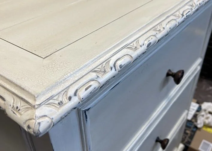 Side table refinished to crackled and well loved.