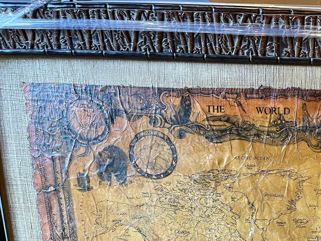 Aged map mounted on custom background.