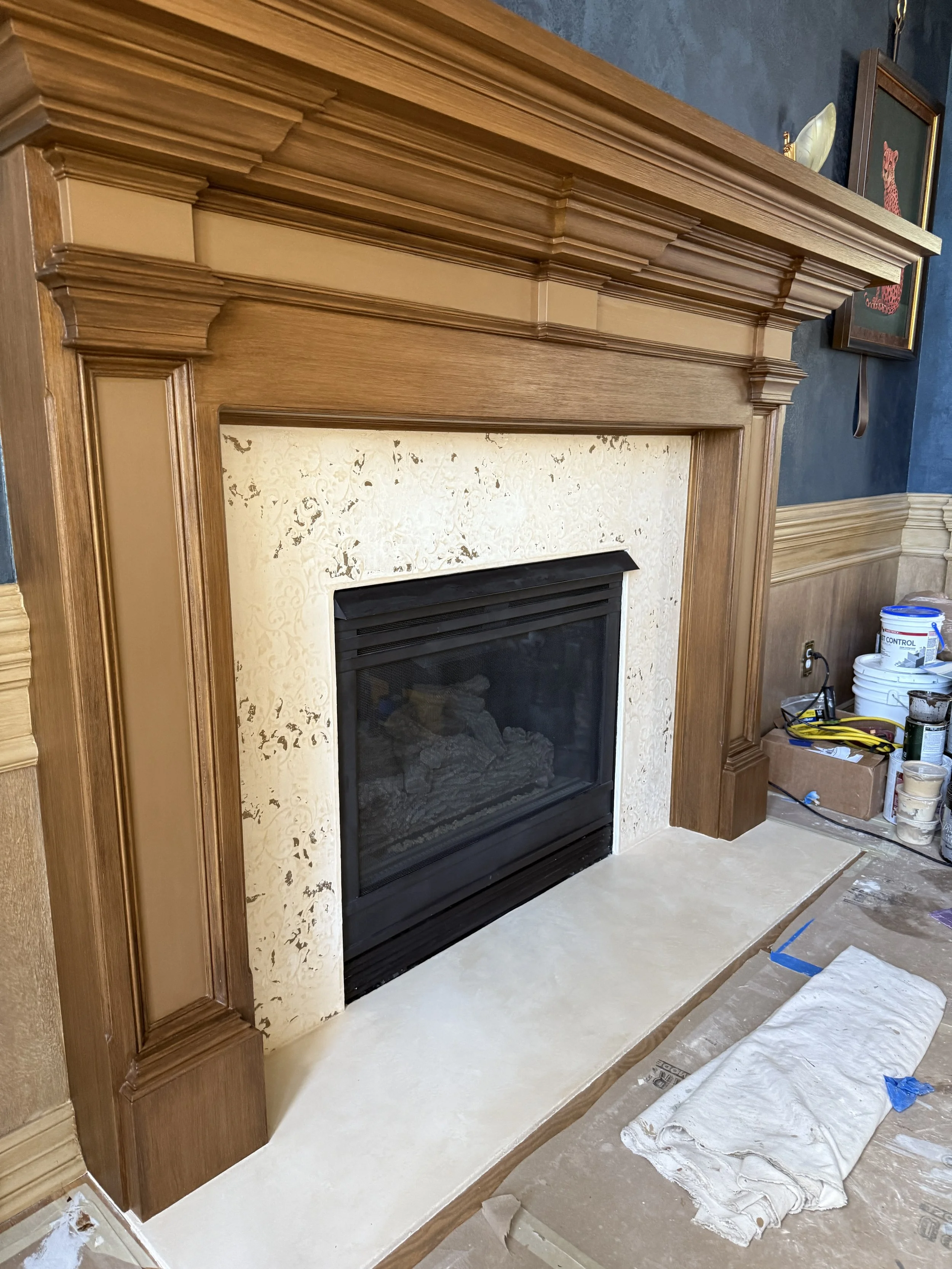 Lace stencil somewhat buried and burnished to give a lovely lacey look with bits of gold peaking through.