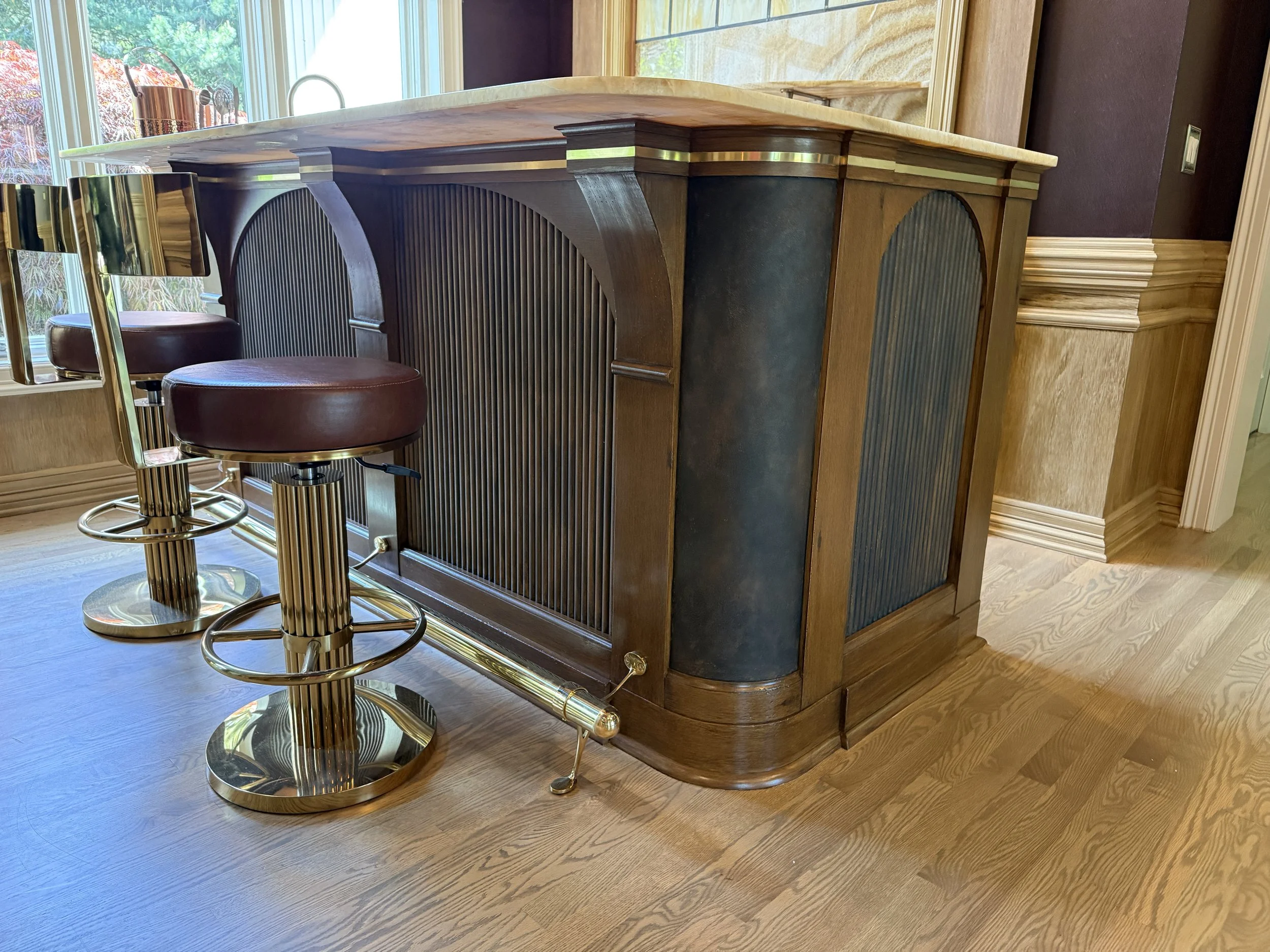 Completed Bar- Faux wood trim with faux aged leather inset.