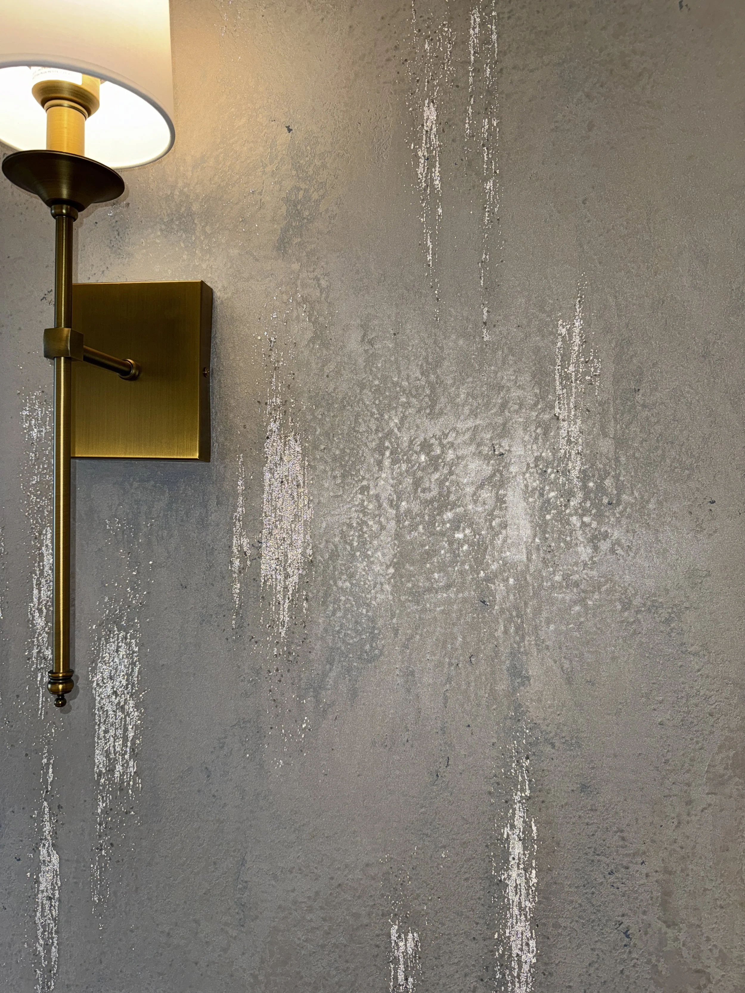 Opal Finish- layers of plasters with glass beads and glitter accent.