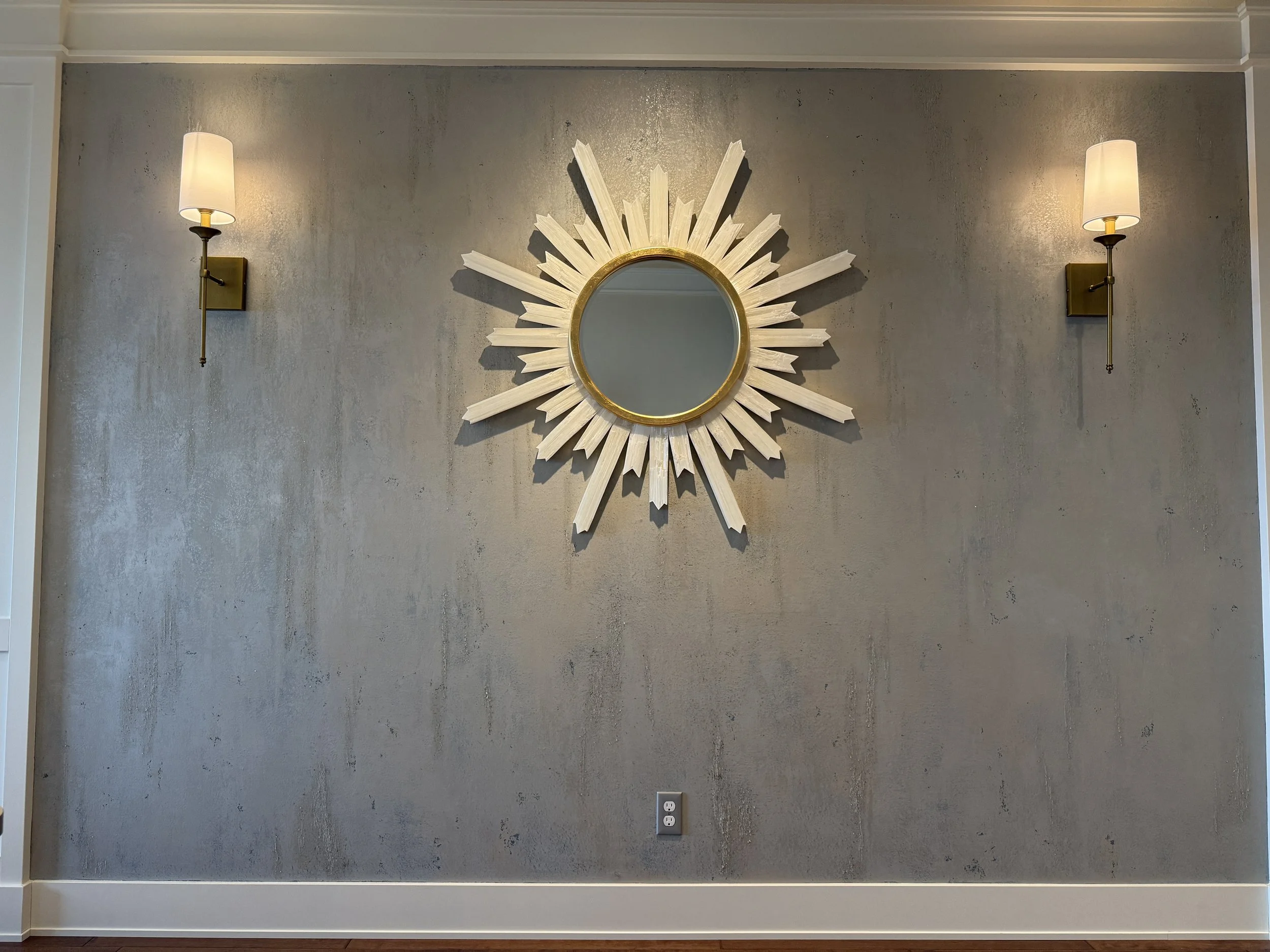 Opal Finish- layers of plasters with glass beads and glitter accent.