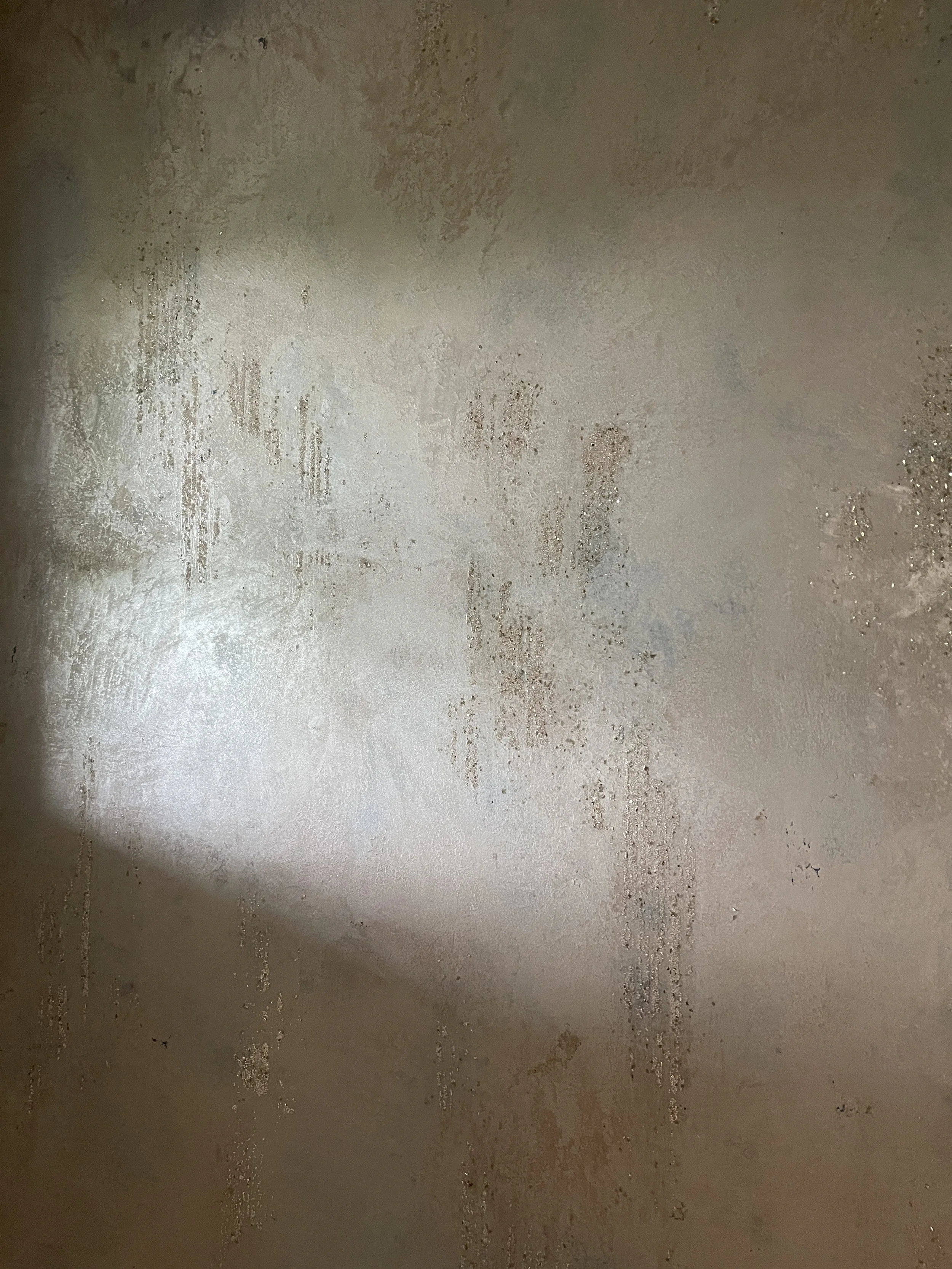 Opal Finish- Layers of metallic Plaster with Glass Beads and Glitter accent.