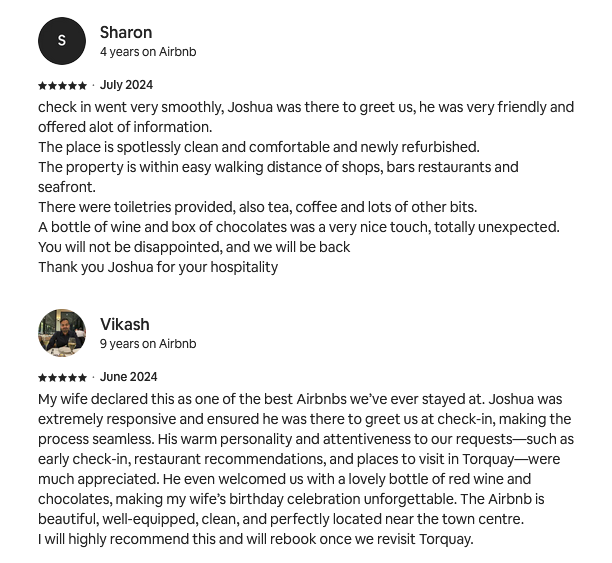 Thrice Property Solutions airbnb reviews of quests.