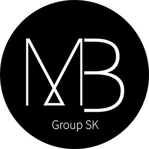 Logo with stylized letters 'M' and 'B' and the text 'Group SK' below.