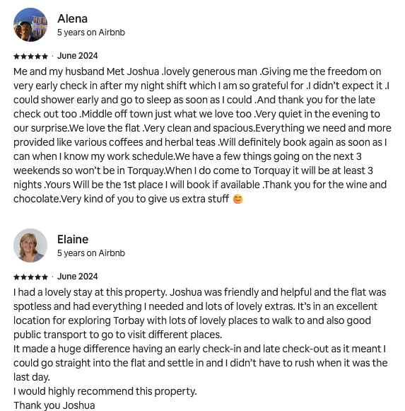 Thrice Property Solutions airbnb reviews of quests.