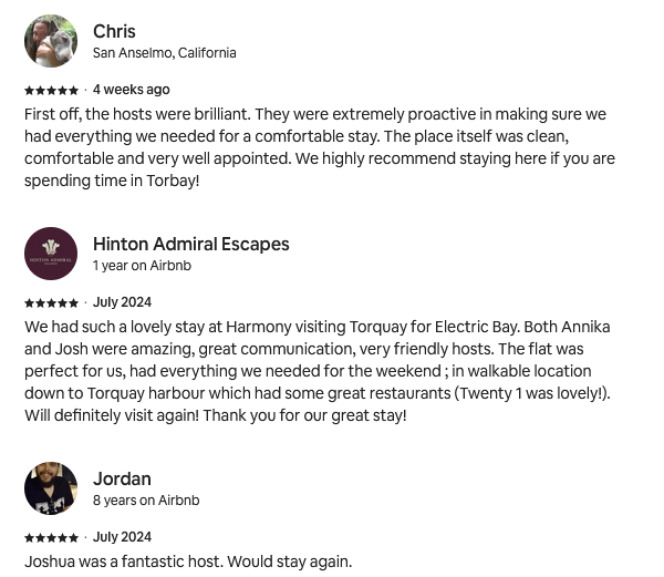 Thrice Property Solutions airbnb reviews of quests.