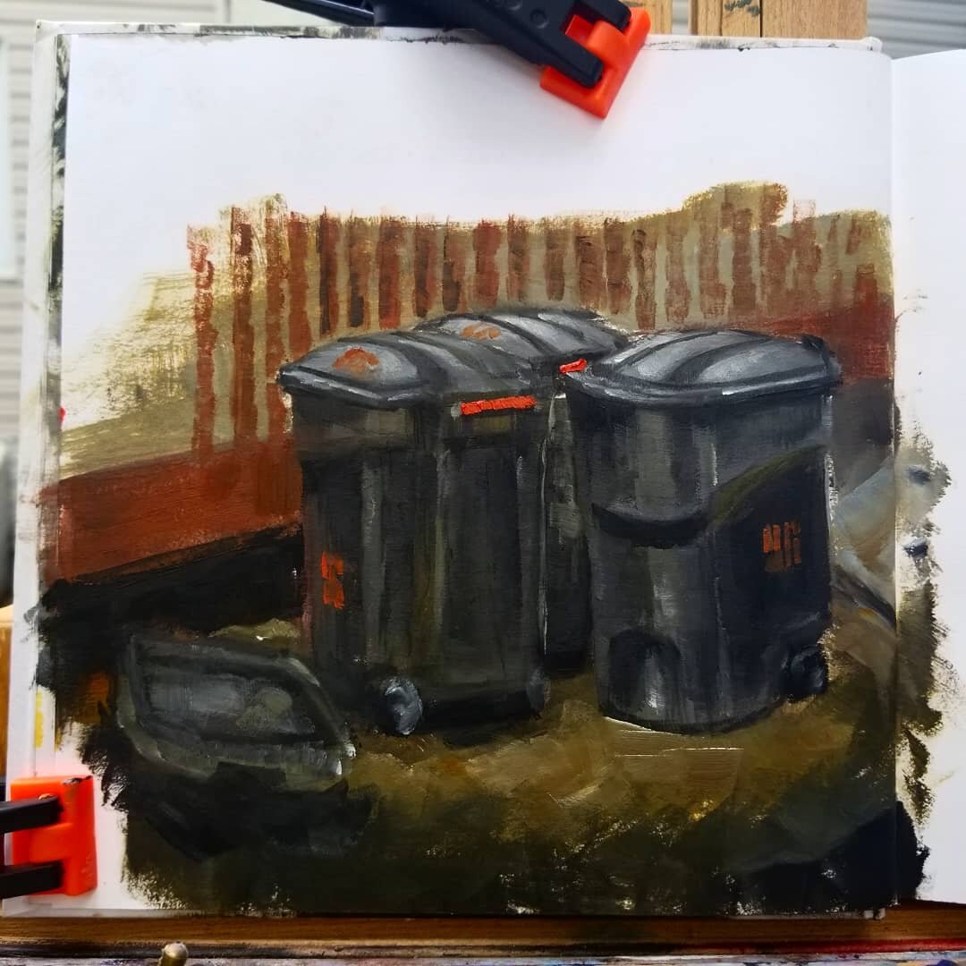 Today's study is of some garbage bins. I contemplated not posting it, but I thought it was fitting since sometimes you just have to post trash art.

Jokes aside, it's important to see an artist's bad work as well as the good. Artists are too precious