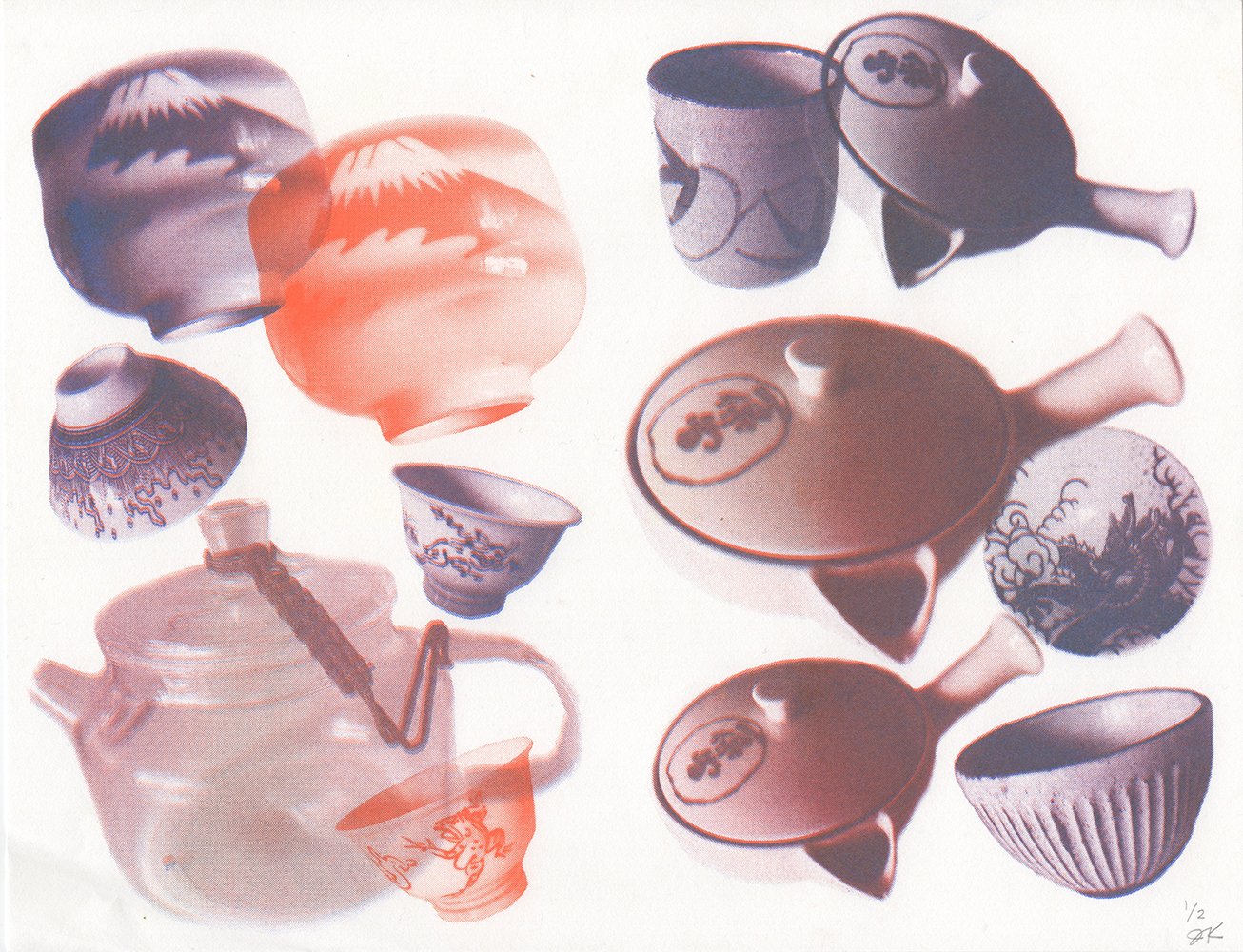 floating teaware collage (warm variation)