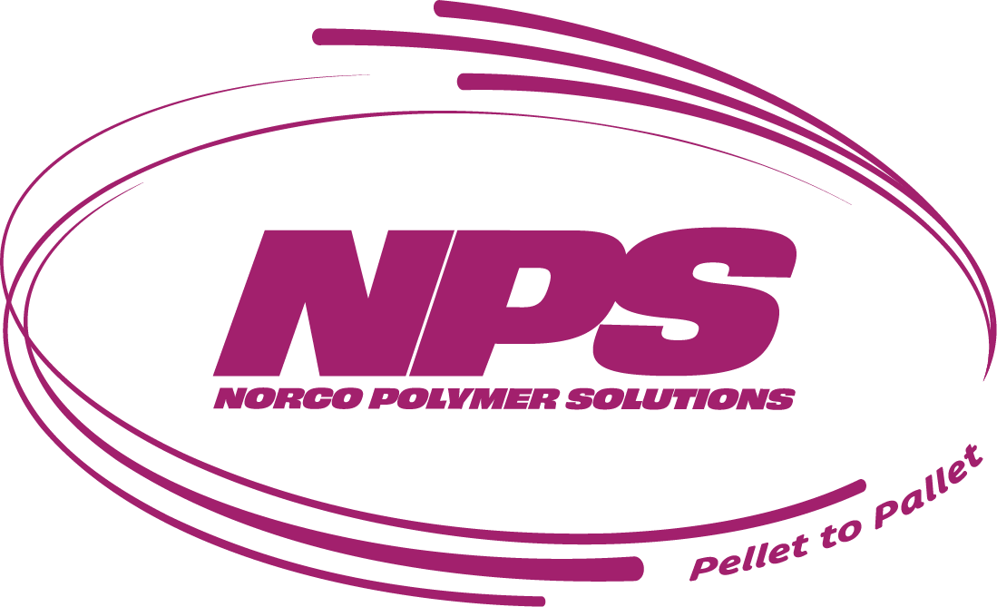 Logo of Norico Polymer Solutions with purple text and graphic, featuring the words 'NPS' and 'Pellet to Pallet'.