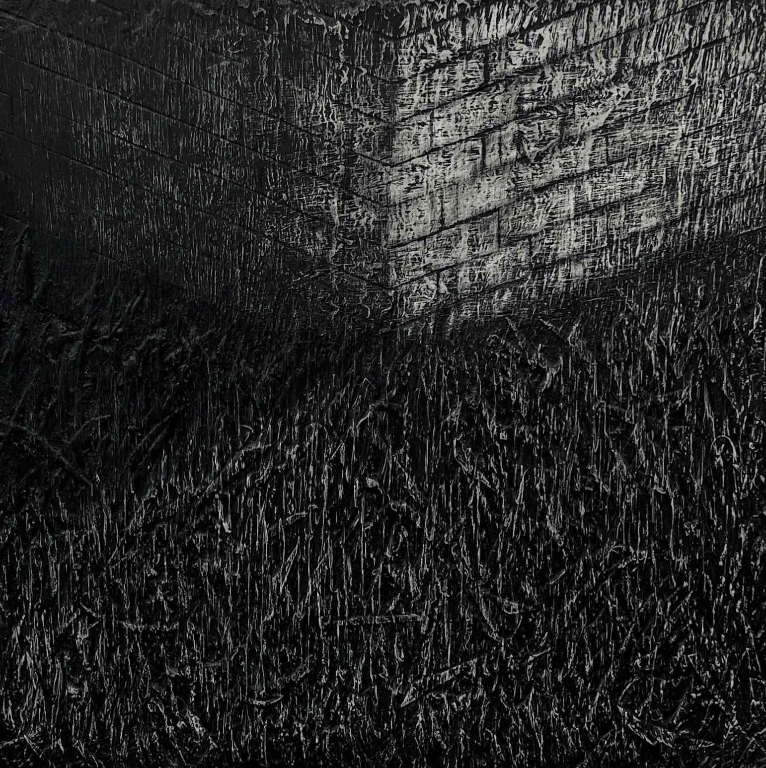 Asunder, 2025, paper collage and ink on harboard, 10" x 10" x 1.5"