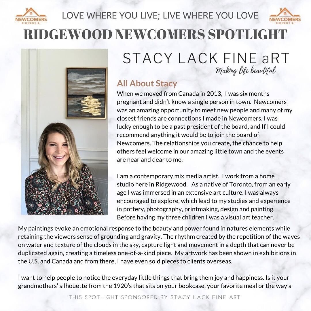 ✨Meet Stacy Lack of Stacy Lack Fine Art, our May 2021 Newcomers Spotlight!✨ 

With our Newcomers Spotlight, Ridgewood Newcomers aims to highlight local businesses that help make our village thrive. 

Swipe for more of Stacy's story and her favorite l